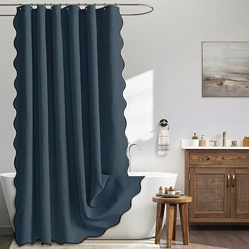 Miniatura 23 de MIULEE - Cortina de baño extralarga de 84 pulgadas con borde festoneado, textura de lino, 12 ganchos metálicos, resistente, lavable e impermeable