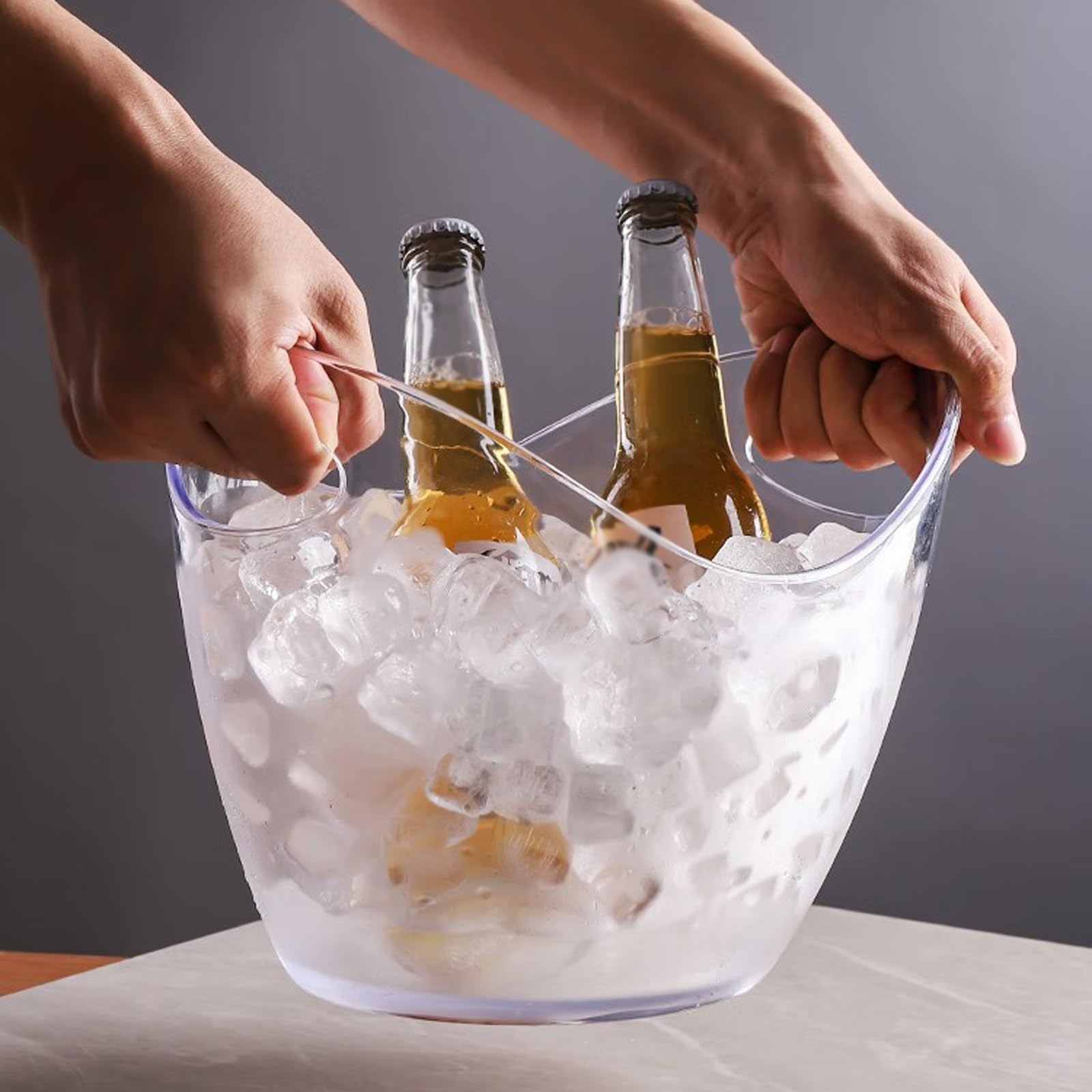 Cubeta para Hielo Cubitera acrílica de 8 litros con pinzas for hielo, cubo de almacenamiento ovalado de tina de plástico, cubos de hielo for 2 botellas de vino o champán, cubo de hielo Cubiteras(Blue)