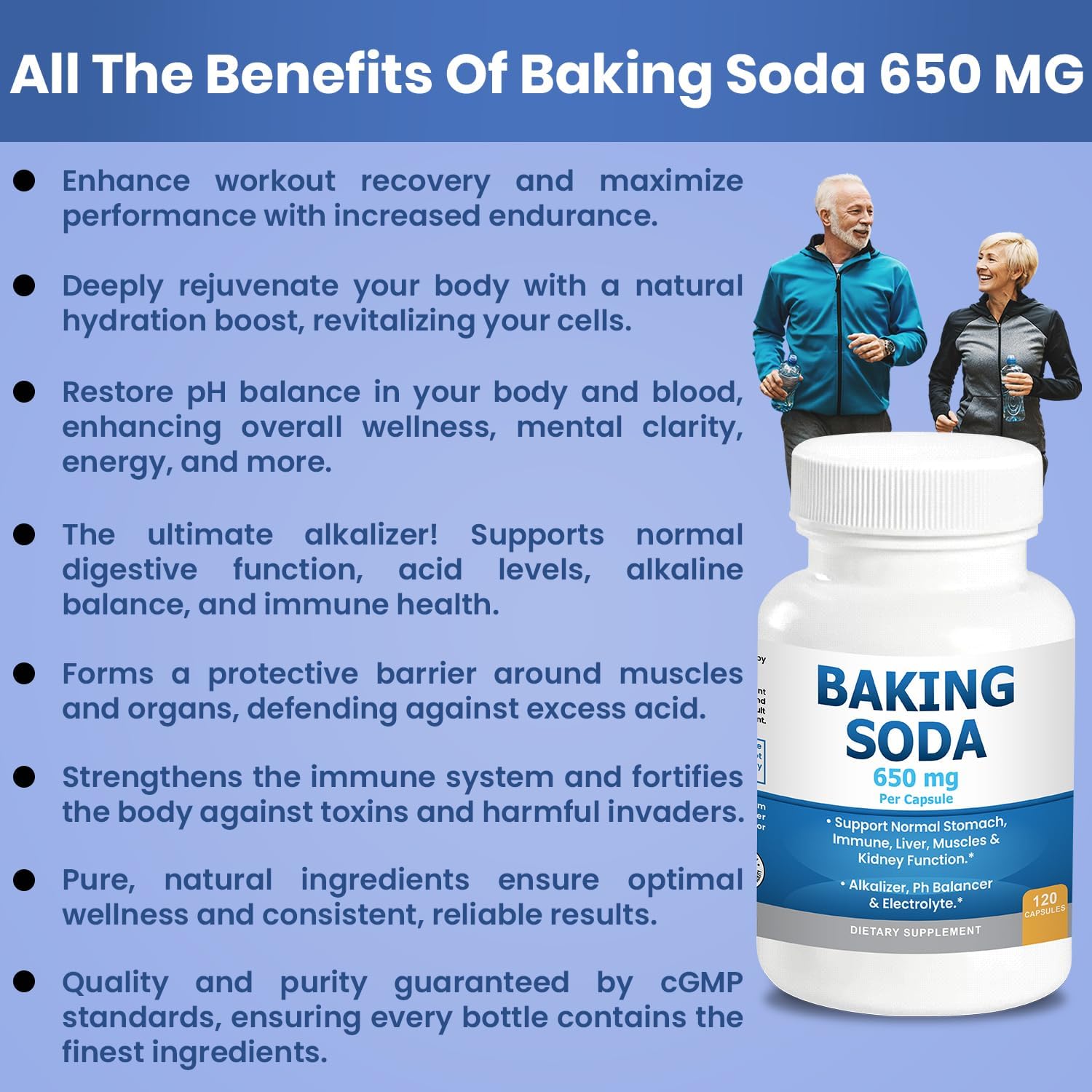 Natural Baking Soda Capsules - 650mg Baking Soda Tablets for Kidney & Stomach Acid - Sodium Bicarbonate Pills, Bicarbonate of Soda, Bicarbonato de Sodio para Tomar, Sodium Bicarbonate 650 mg 2-Pack