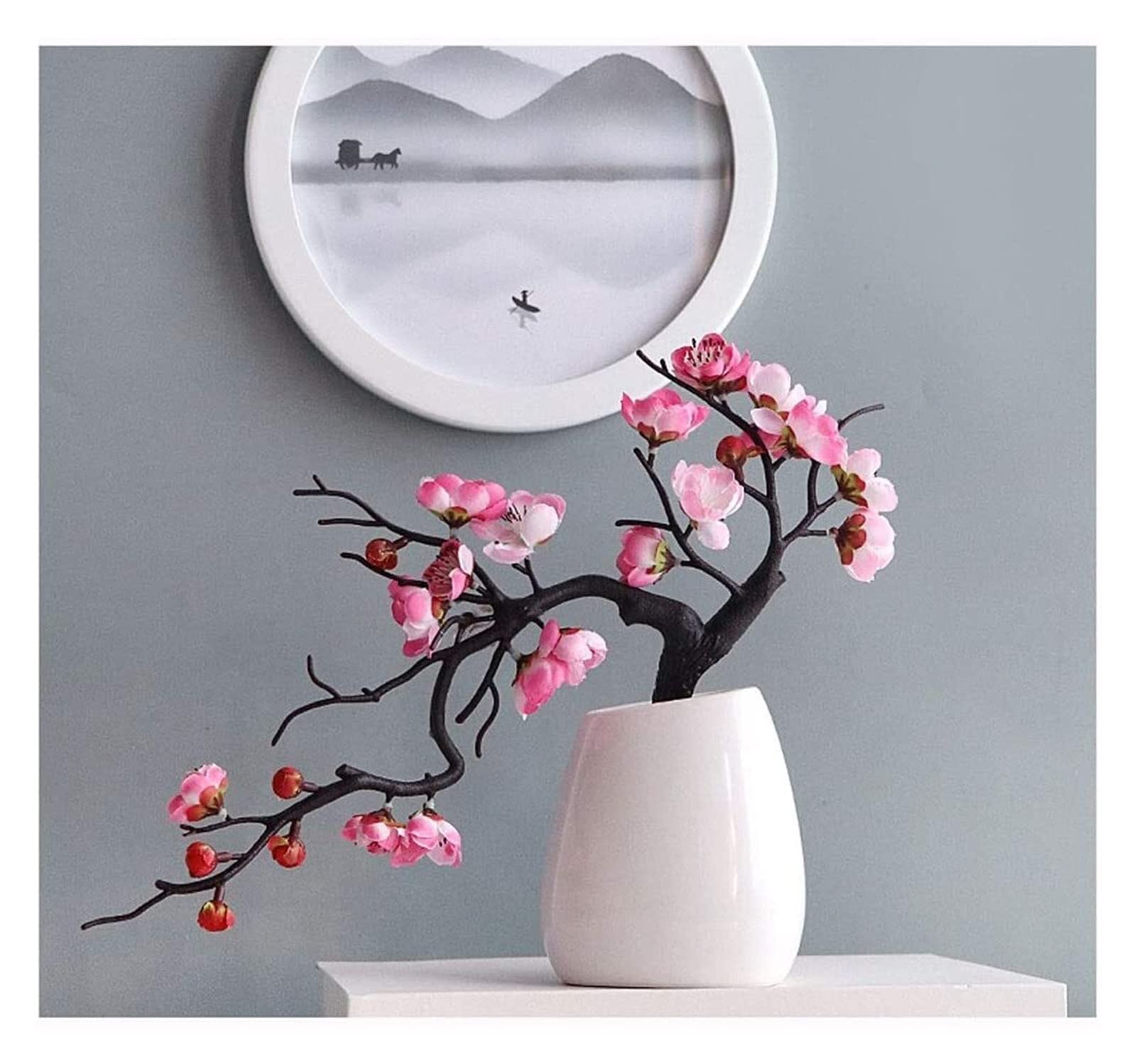 AYCDL Artificial Flowers Flower Plum Blossom Bonsai With Ceramic Vase Fake Silk Bouquet For Home Centerpiece Decor,A-A