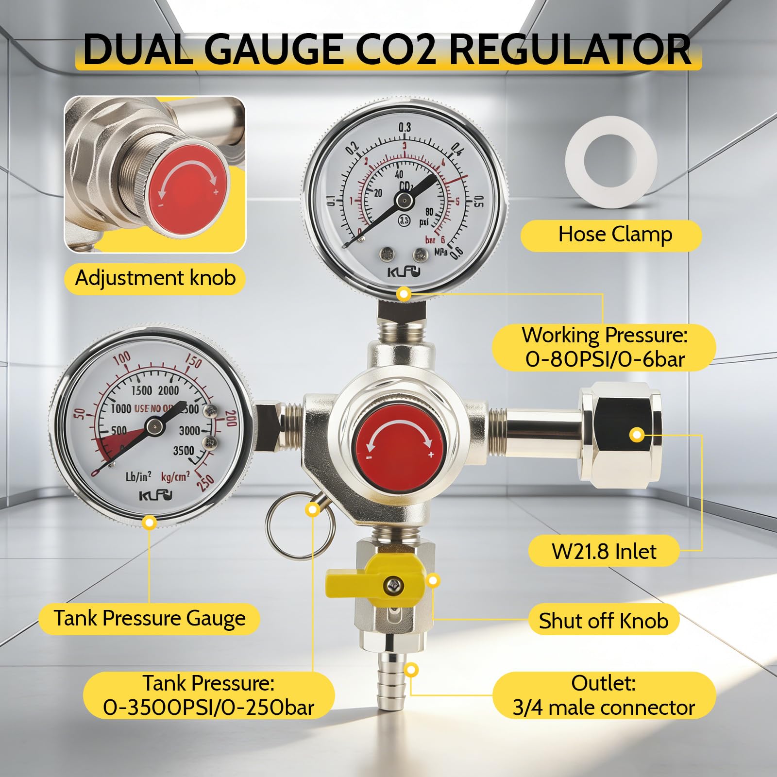 Reductor de presión de CO2 para cerveza, regulador de presión con doble medidor W21.8, reductor de presión profesional reutilizable para máquina de cerveza, grifo de cerveza y cerveza
