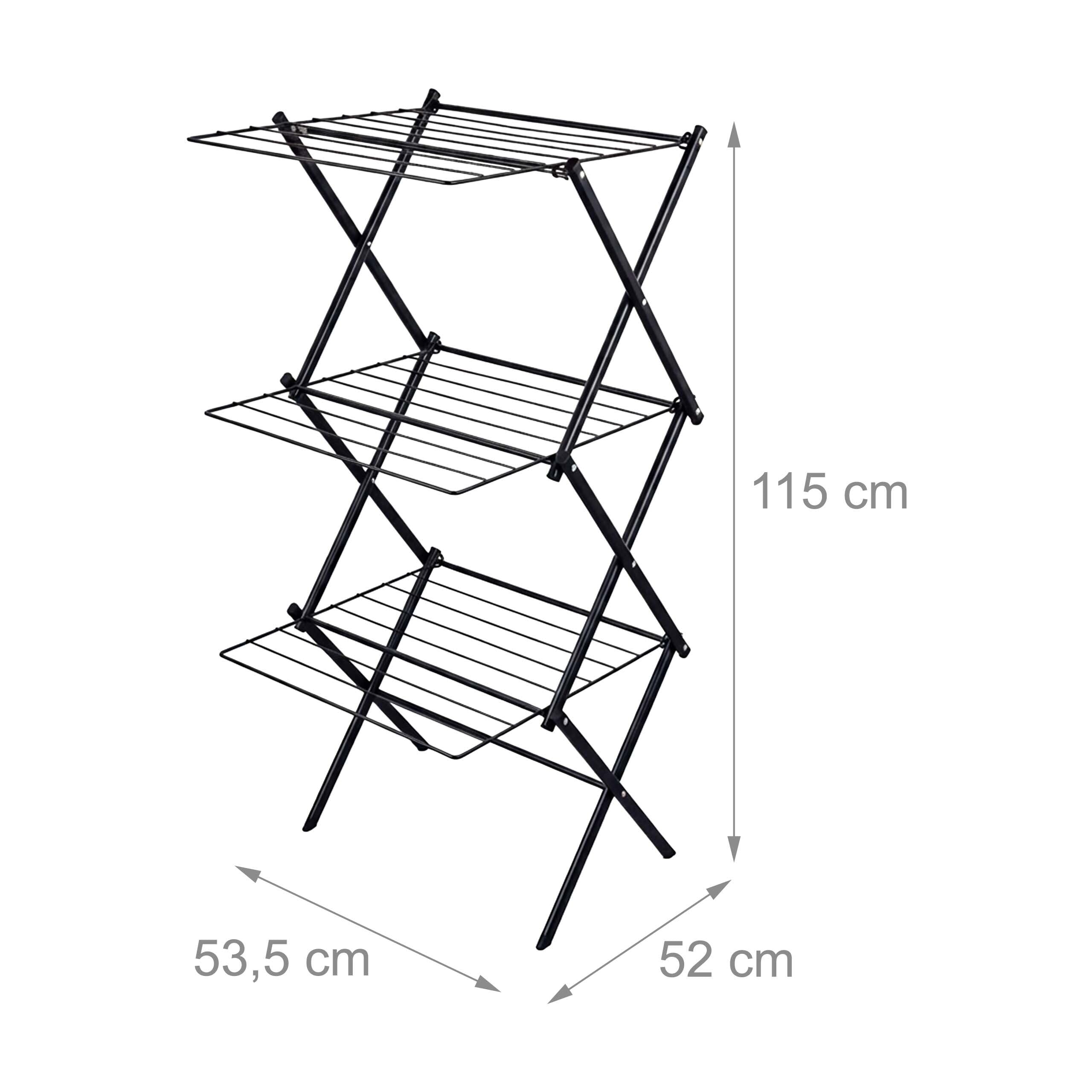 Relaxdays Tendedero Plegable, 27 Barras, Negro | (Al x An x F) 115 x 53,5 x 52 cm, metal, torre ahorra espacio