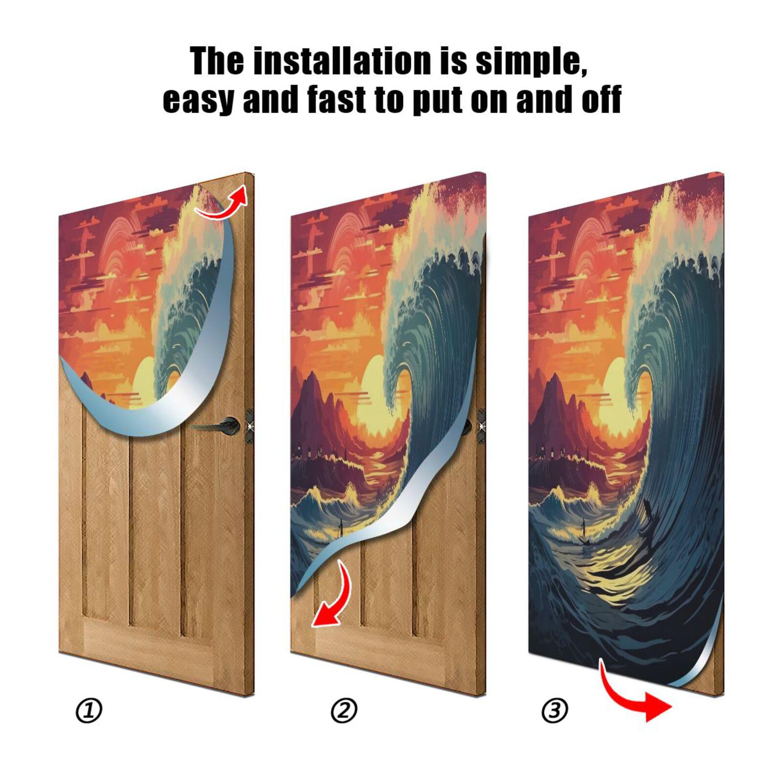 FLildon Beach Surfer Riding Waves Door Cover Decoration, Party Accessory Porch Decor for Festive Ornament Room Door Covers 36 x 98 Inch