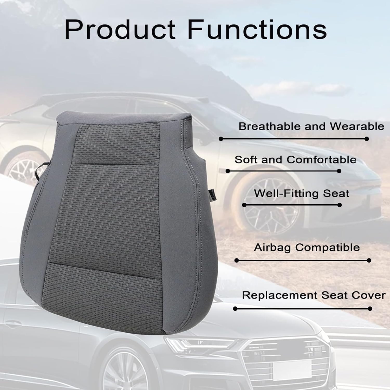 FZJDSD Dark Gray Cloth Driver Side Bottom Replacement Seat Cover & Seat Foam Cushion Compatible with Ford F150 XLT 2015 2016 2017 2018 2019 2020