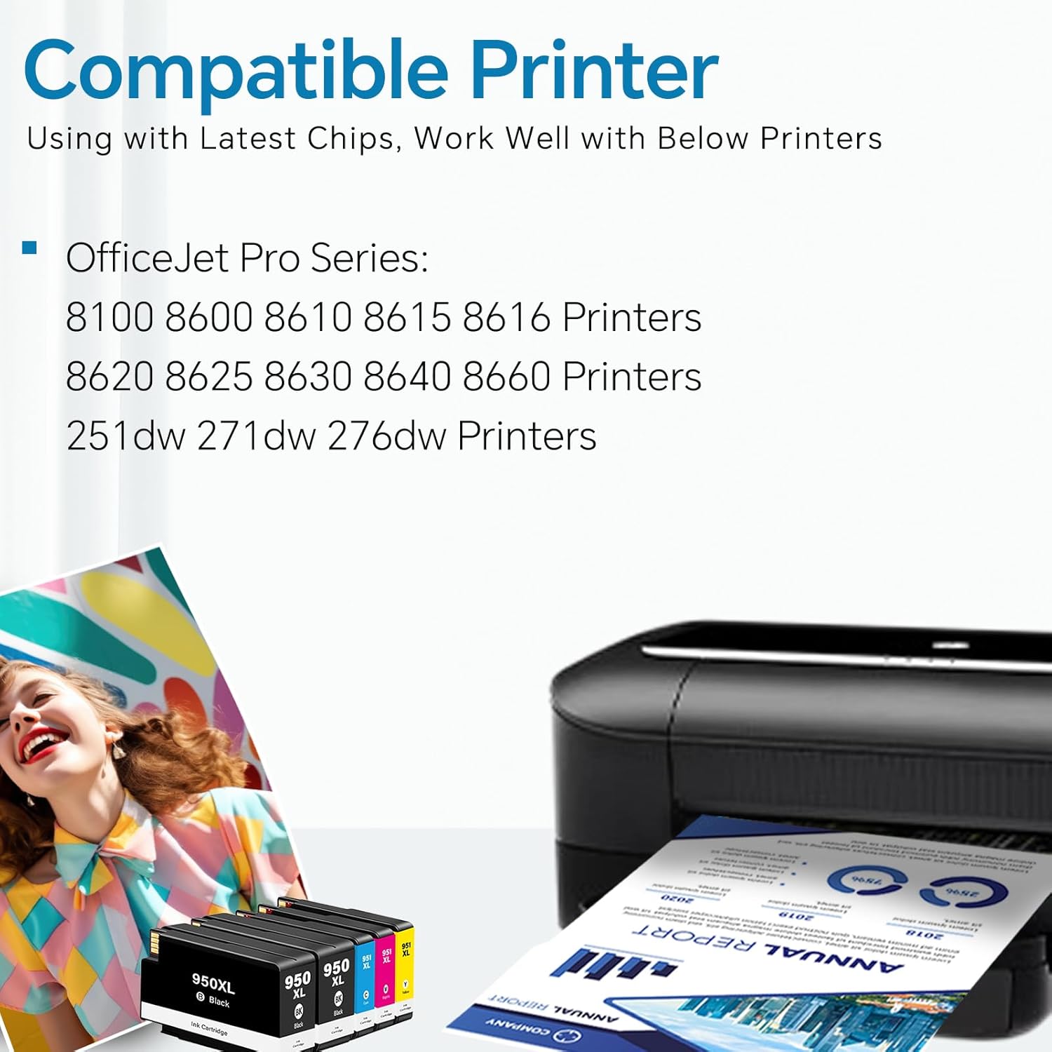 5-Pack 950XL 951XL Ink Cartridges Combo Pack Compatible for HP 950 951 Ink Cartridges Combo Pack Use for HP OfficeJet Pro 8600 8610 8620 8100 8630 8640 276DW 251DW Printers (Black Cyan Magenta Yellow）