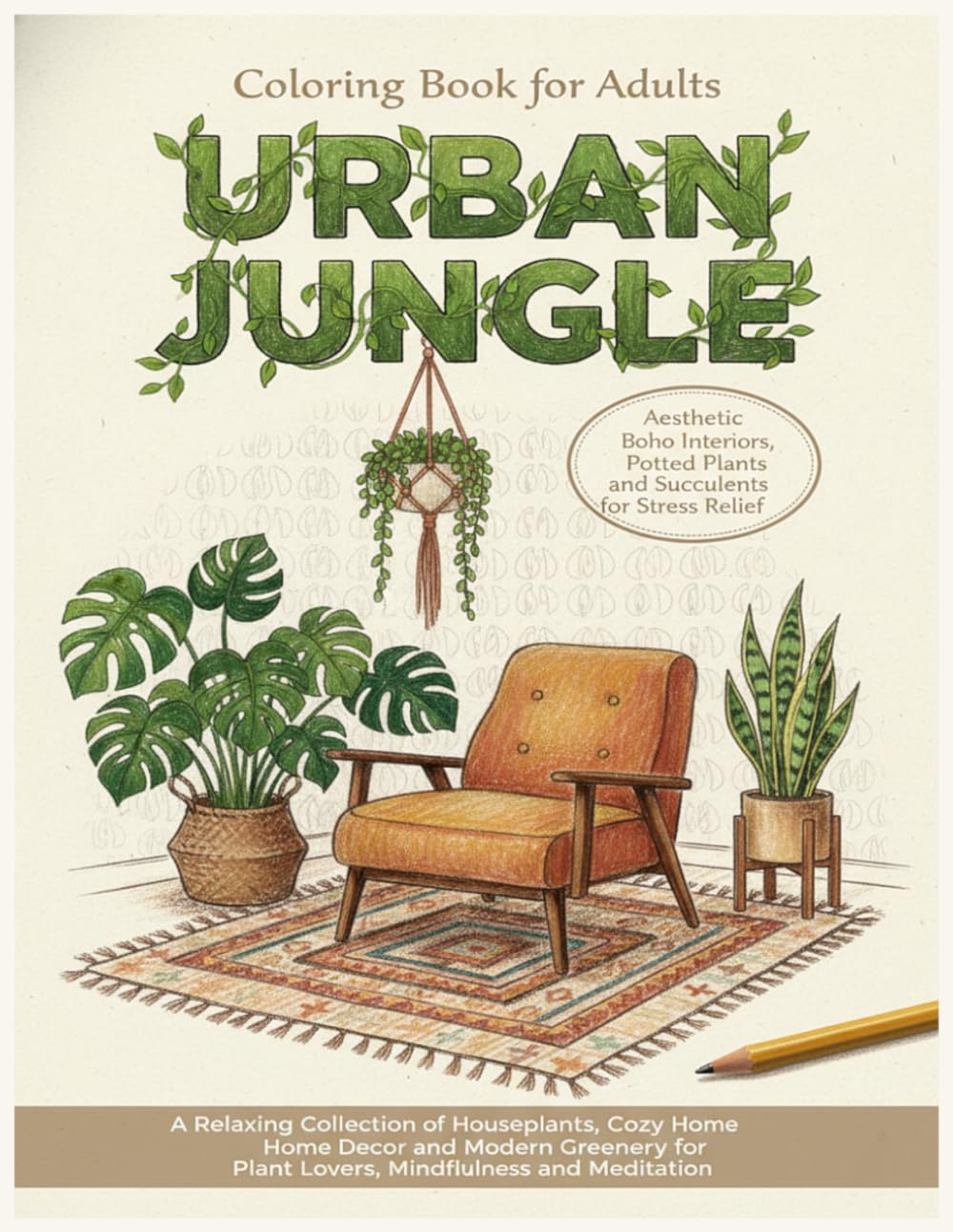 Urban Jungle Coloring Book for Adults Aesthetic Boho Interiors, Potted Plants and Succulents for Stress Relief: A Relaxing Collection of Houseplants, ... for Plant Lovers, Mindfulness and Meditation