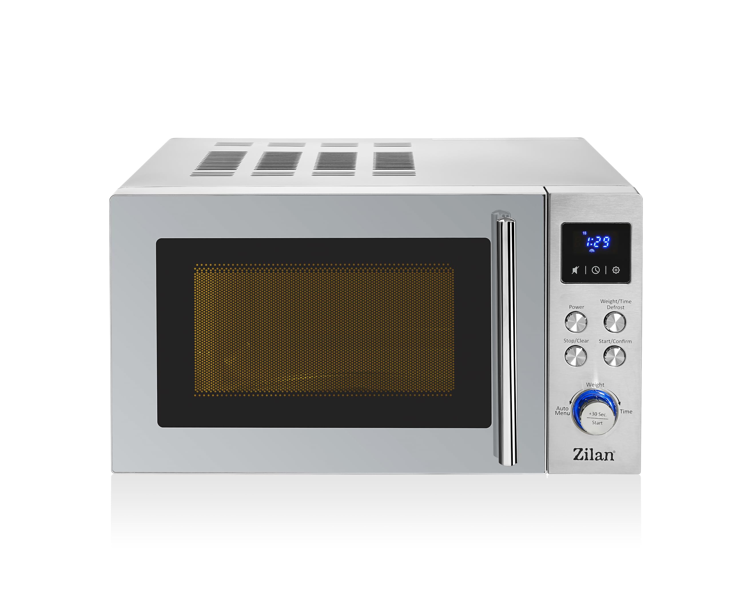 Micro-ondes 20 l - Miroir avant chromé avec 8 programmes automatiques - 6 niveaux de puissance - Écran LED - Fonction décongélation - Sécurité enfant - Minuterie - Cuisson express - Silent Mode