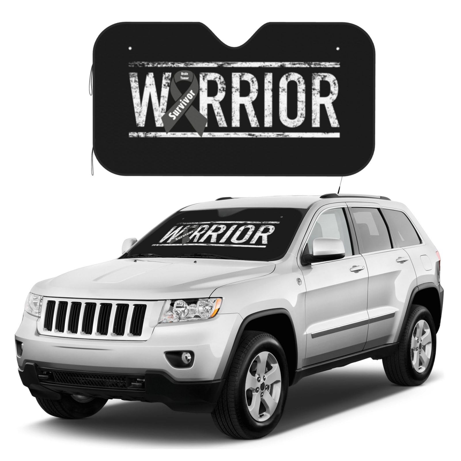 Brain Tumor Warrior Aweareness Gray Ribbon Car Windshield Sunshade for Car Truck SUV-Blocks Rays Fits777772