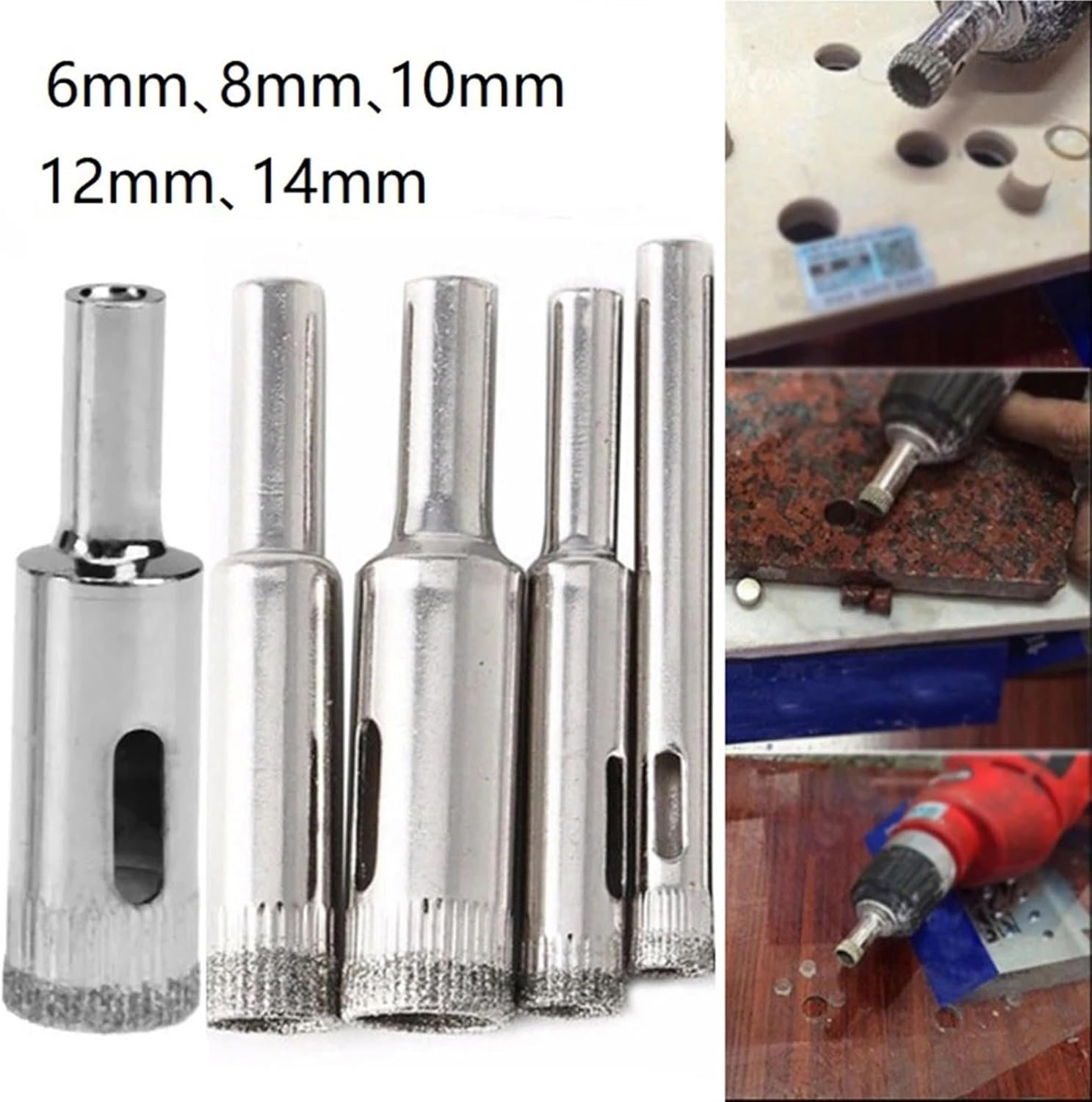 5Pcs/Set Diamond Hole Saw Drill Bit For Drilling Glass Tile Bottles Blocks Jars Fiber Glass Porcelain Brick 6-14mm Cutting