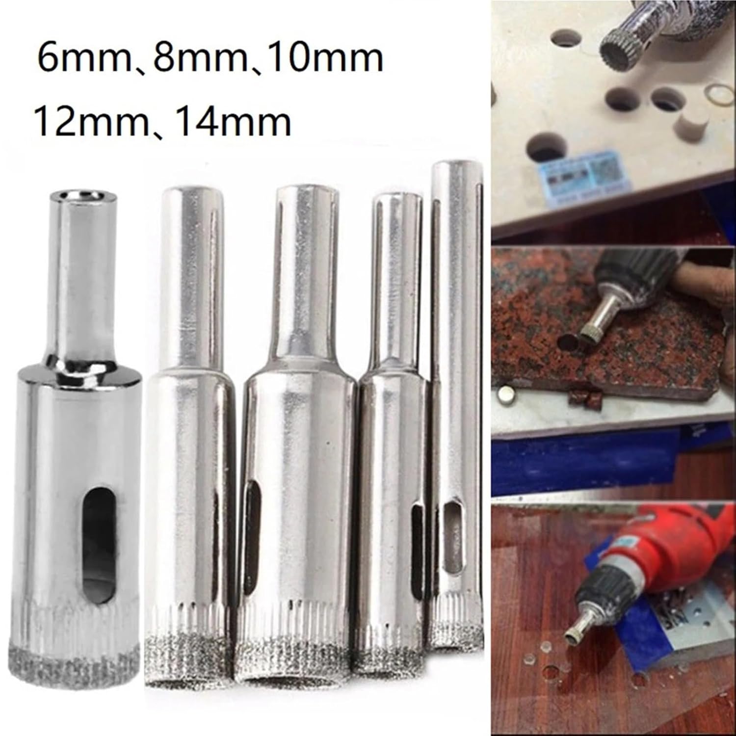 5Pcs/Set Diamond Hole Saw Drill Bit for Drilling Glass Tile Bottles Blocks Jars Fiber Glass Porcelain Brick 6-14mm Cutting