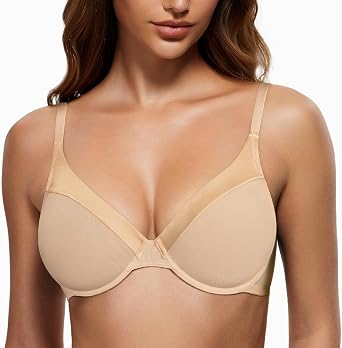 Wingslove Womens Sheer Lace Bra Demi Through Mesh Bralette Unlined Underwire Support Non Padded