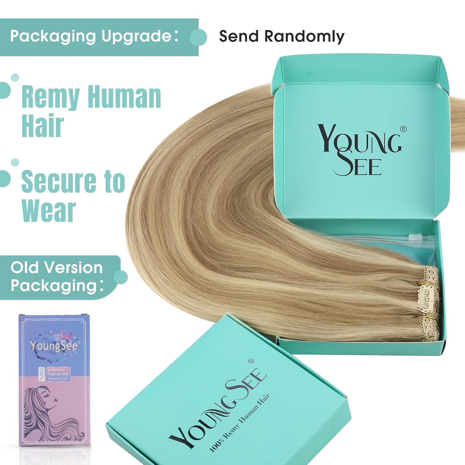 YoungSee Blonde Clip in Hair Extensions Honey Blonde Highlights Human Hair Clip in Extensions Strawberry Blond Clips in Human Hair Extensions for Woman 12inch 85g