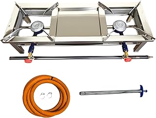 Amaru Two Burner Stainless Steel Square Chulha Canteen Bhatti Commercial Gas Stove - Silver, Manual (Large-L36XB12XH9)