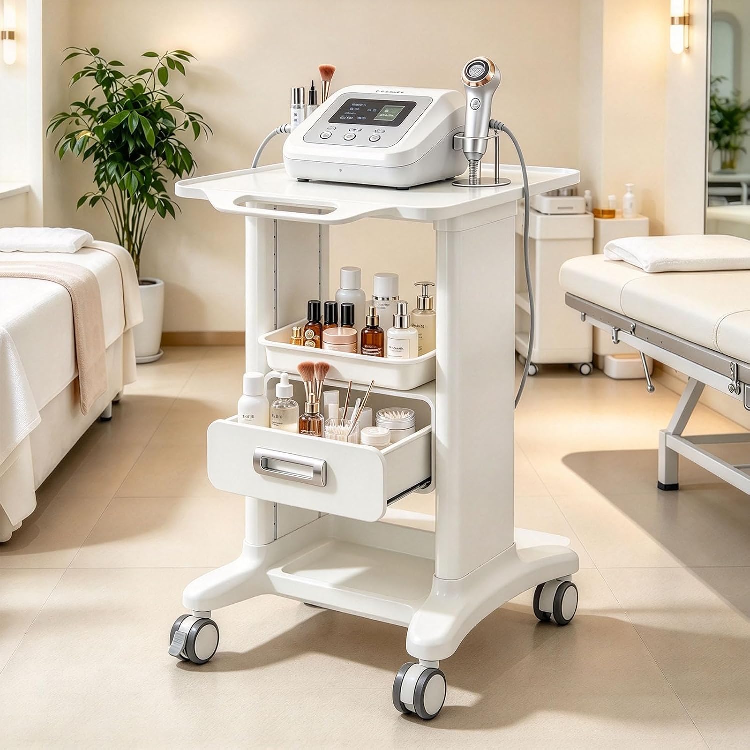 Medical Trolley Cart with Drawer & Tray 225 LBS Load Capacity