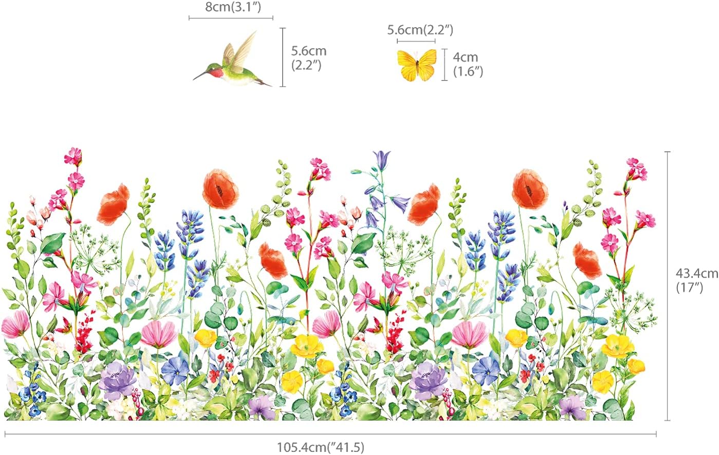 DECOWALL SG2-2114 Garden Flower Wall Stickers Birds Plants Floral Decals Removable for Nursery Bedroom Living Room Art Home Mural Decoration Decor