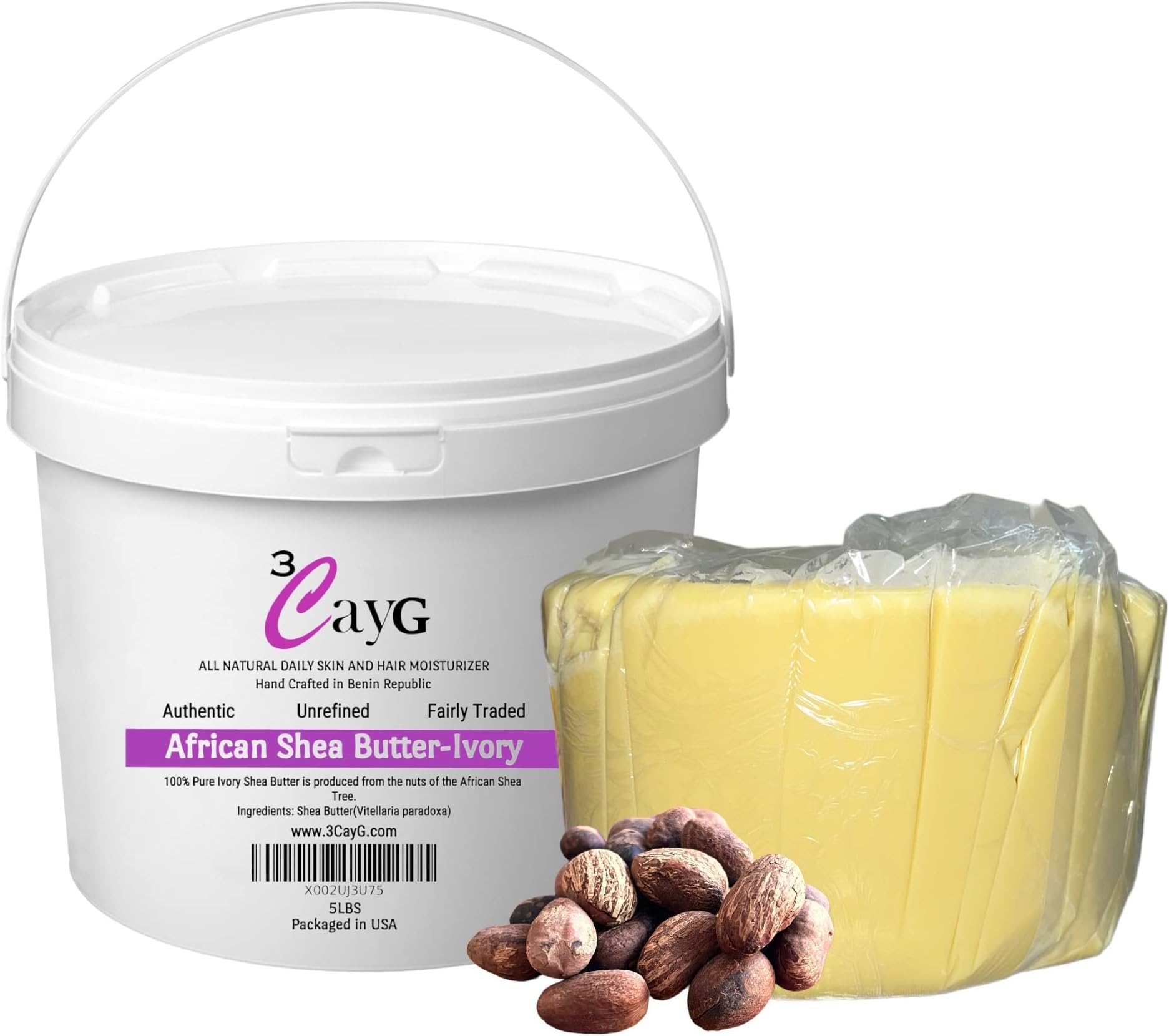3CayG Direct Raw African Shea Butter 2.3kg Pail