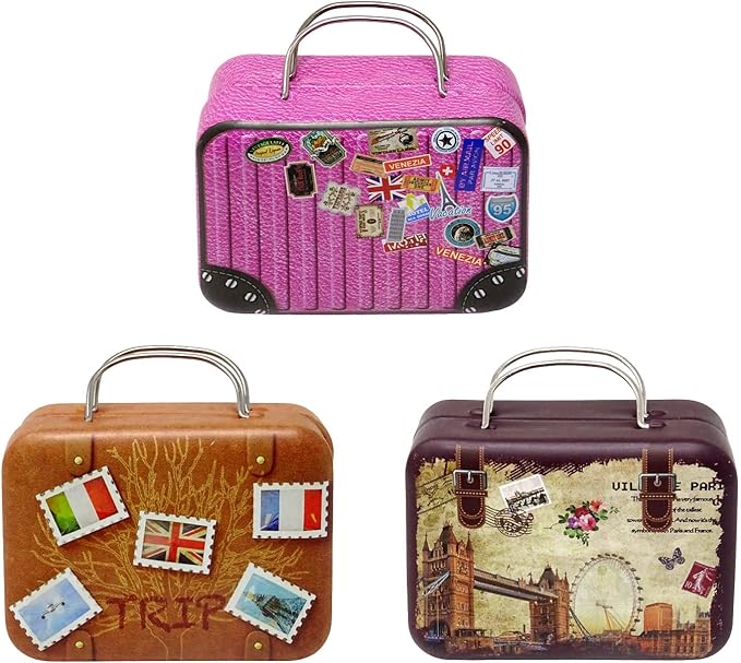 Honbay 3PCS Mini Suitcase Candy Boxes Small Tin Plate Gift