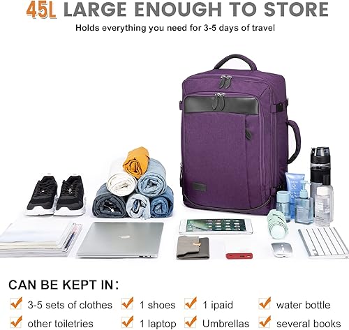 Miniatura 6 de LOVEVOOK Mochila de transporte, mochilas de viaje extra grandes de 40 litros aprobadas por aerolíneas con 4 cubos de embalaje para mujeres y