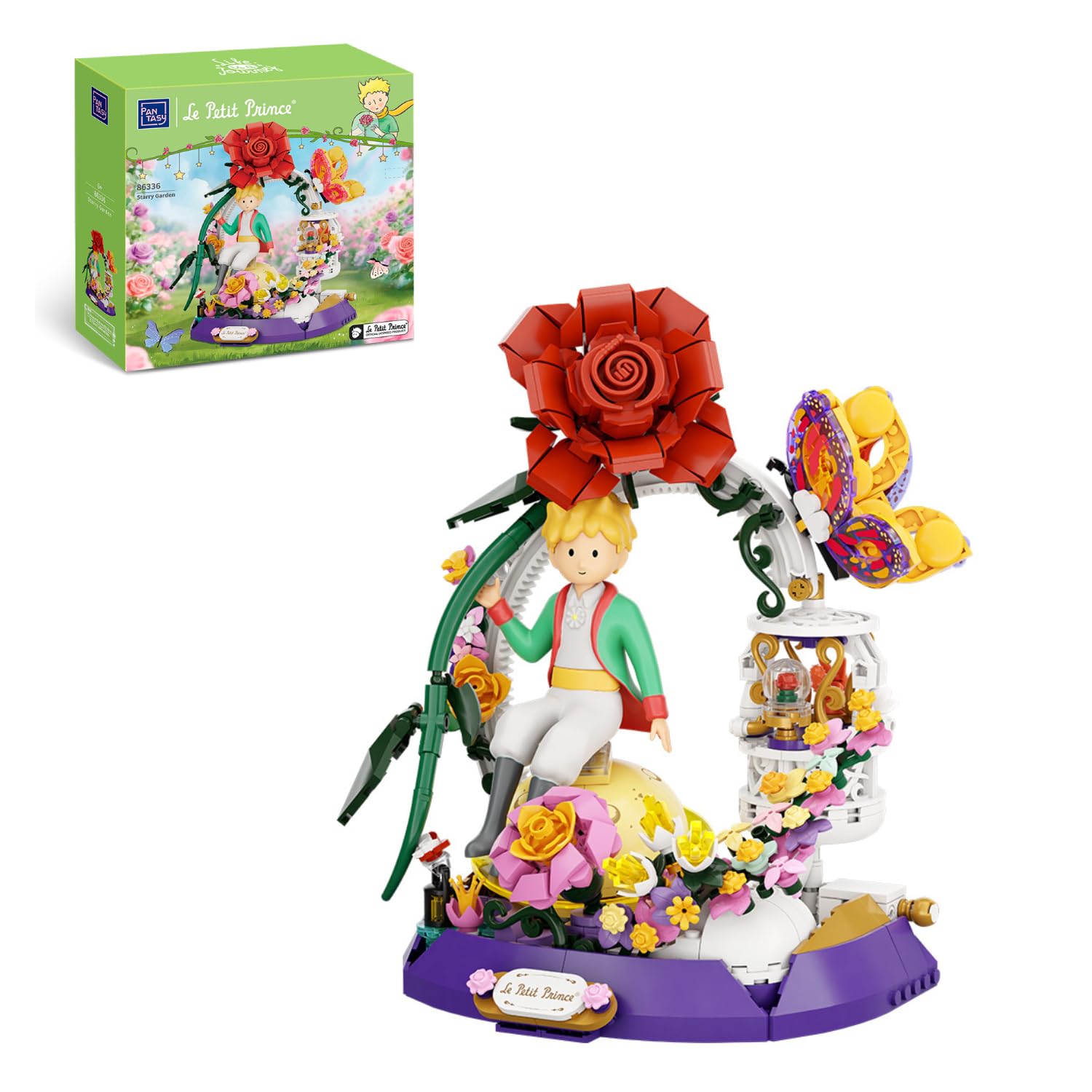 PAN TASY The Little Prince Star Garden Building Set - Rotating Pavilion with Red Rose & Fox, Miniature Planet Scene, Interactive Storytelling Toy of Taming and Love, Creative Adult & Kids Gift