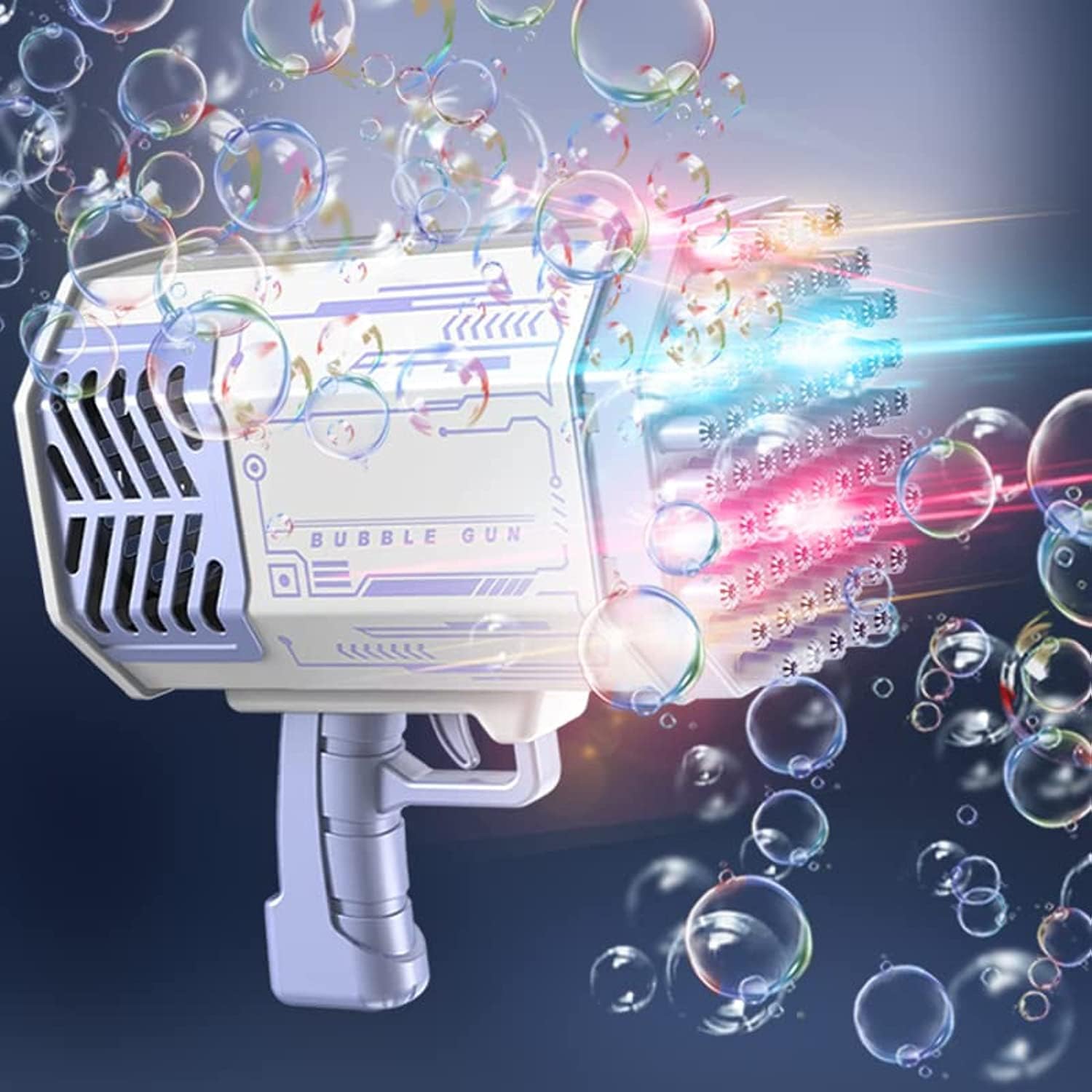 SHCKE Bubble Gun, 69 Holes Bubble Rocket Machine with Colorful Lights,Bubble Machine Bubble Guns for Kids Summer Outdoor Play Birthday Wedding Party Purple