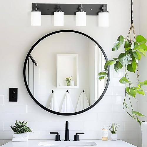 Miniatura 8 de LOUSACE Accesorios de iluminación de baño sobre espejo, 4 luces, luces de tocador de baño, negro mate, accesorio de iluminación de tocador de pared