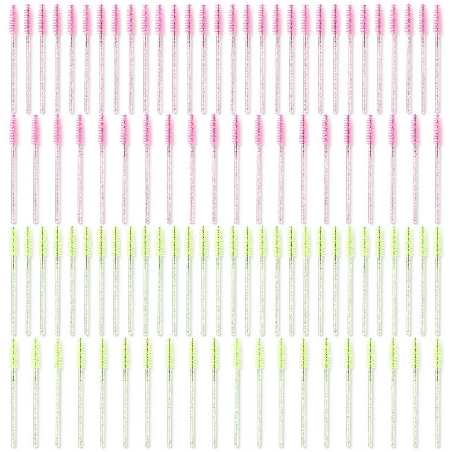 Cepillos Para Pestañas Y Cejas 100 Piezas Mango De Cristal En Espiral Rosa Verde