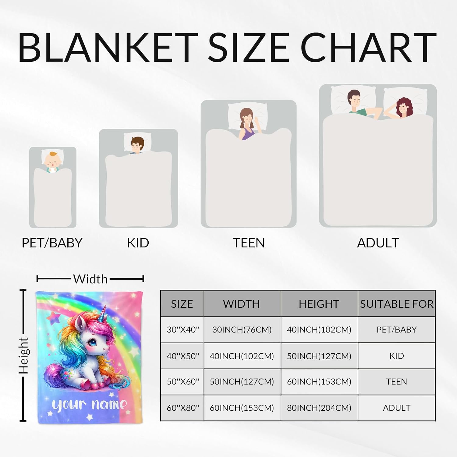 Custom Unicorn Blanket for Girls 6-8 - Lightweight Comfort Throw Blanket - 40" x 50" Inches Unicorn Blankets for Room Sofa - Cartoon Unicorn Blanket Gifts
