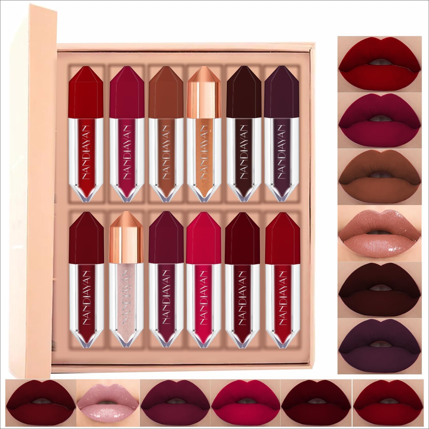 Nandiayan by Colorsky® Diamond Mini Liquid Lipstick 2ml (Pack of 12) | Matte Liquid Lipstick Waterproof-Long Lasting | Hydrating & Lightweight | Lightweight Lipstik for All Skin Tone | Dark shade - SET A