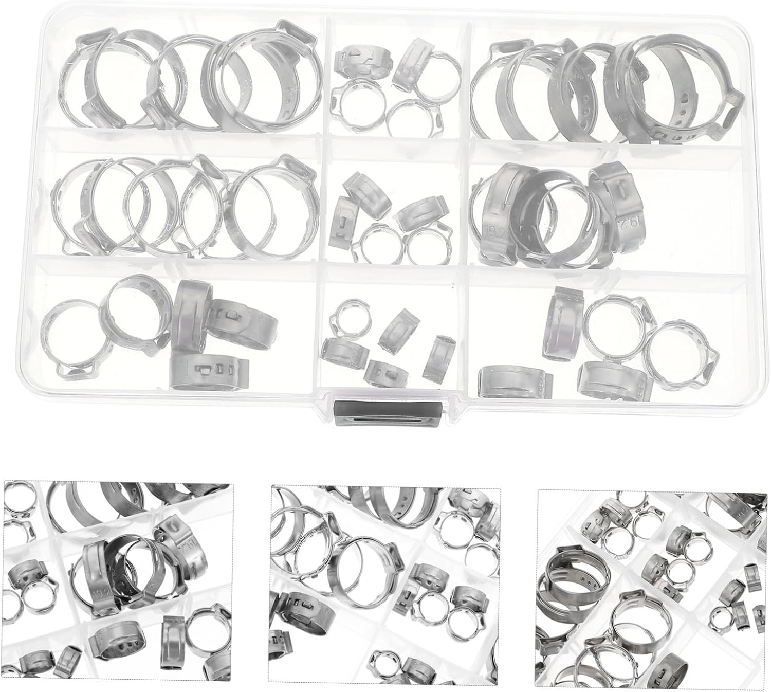 Garneck 45pcs Stainless Steel Pipe Clamp Assortment Single Ear Hose Clamp Kit for Water Drain Hoses