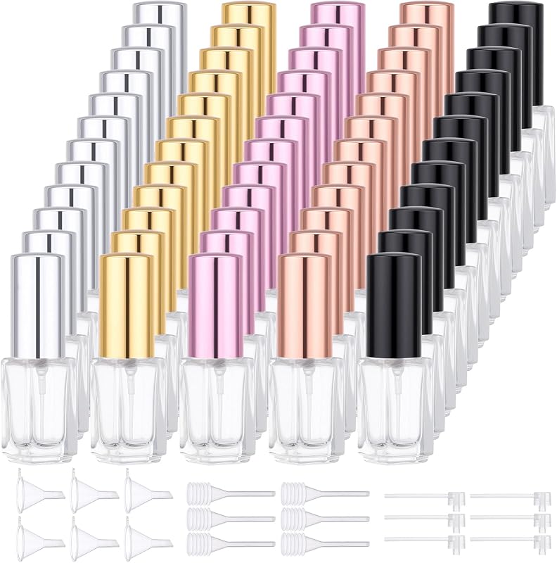 Segbeauty 60 frascos atomizadores de vidro de 3 mL para perfume, com acessórios de recarga