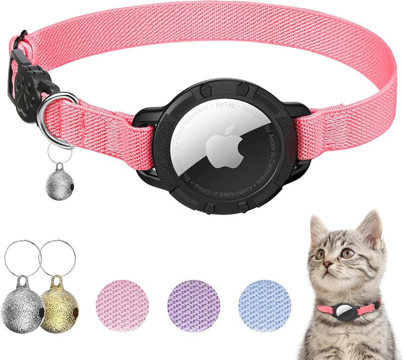 Coleira para Gatos com Suporte para AirTag, Elástica com Guizo sucegi
