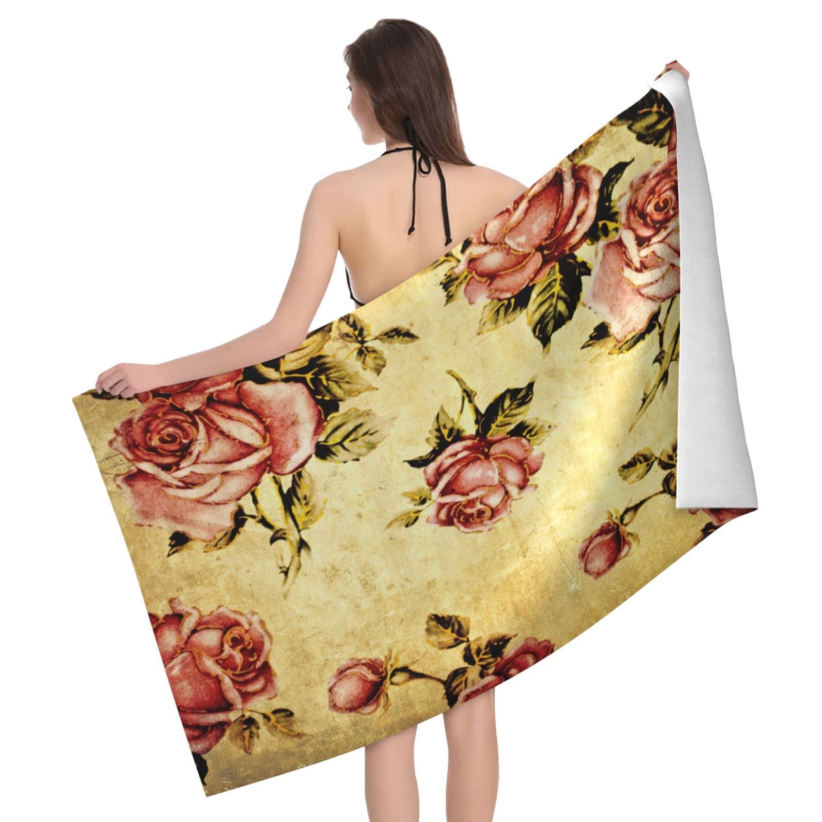 Lawenp Roses Beach Towel, Lightweight Sand Free Quick Dry Microfiber Absorbent Bath Towel for Kids, Adults, Swimming, Bath, Yoga, Pool, Travel, Camping 32"X52"