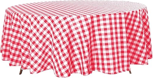 Miniatura 8 de 6 manteles redondos de poliéster a cuadros de 90 pulgadas, color azul marino, manteles de mesa, bodas, eventos, decoración de catering