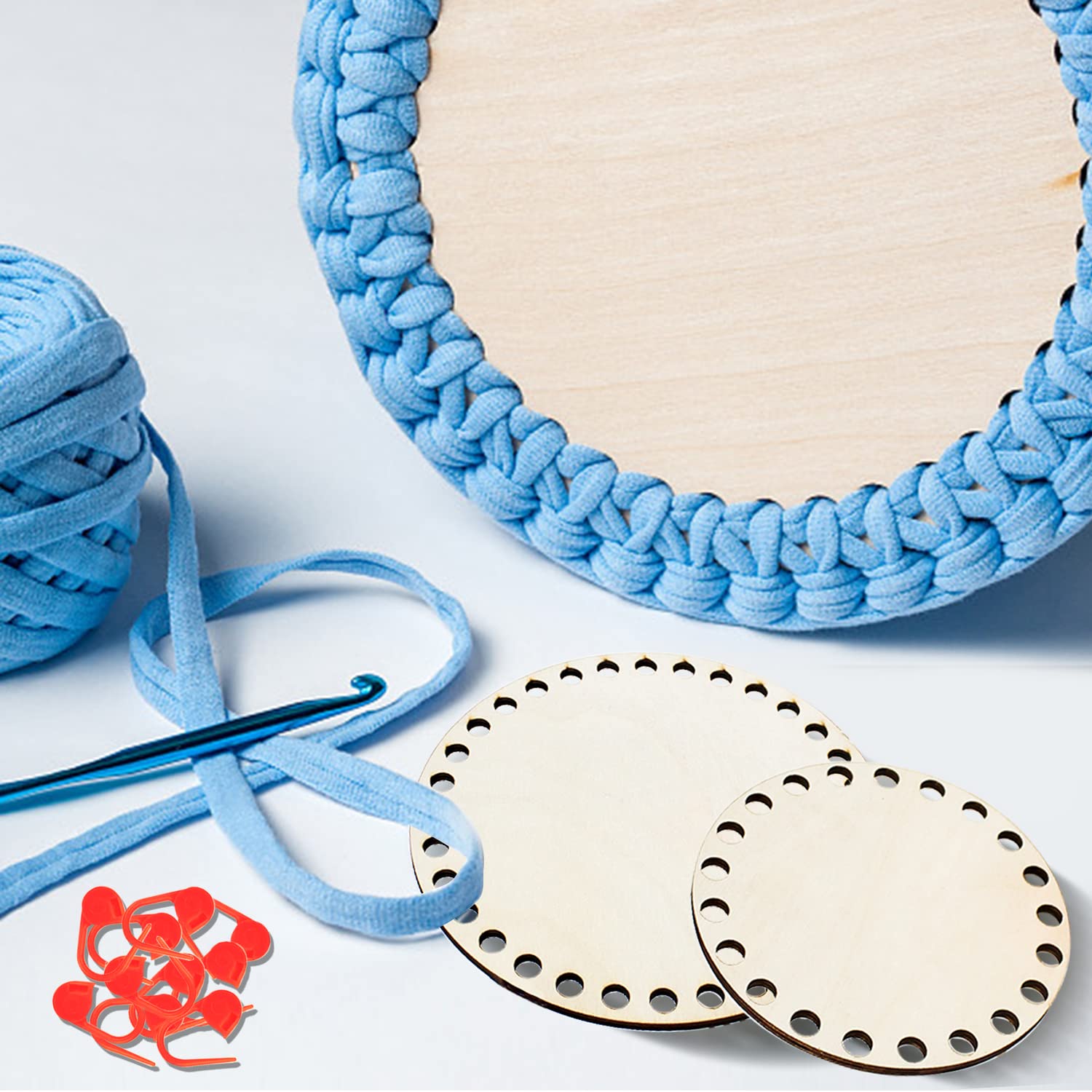 Lot De 8 Fonds De Panier En Bois Pour Crochet - 4x15cm Et 4x20cm - Avec Trous Pré-percés, Pour Sacs, Rangements DIY - 3