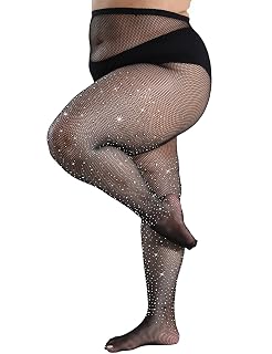 DUCMODA Queen Plus Size Rhinestone Fishnet for Women, Super Strong 10X Sparkle Tights, Women Sparkly Party Concert Stockings - Amazon product rated Grade A
