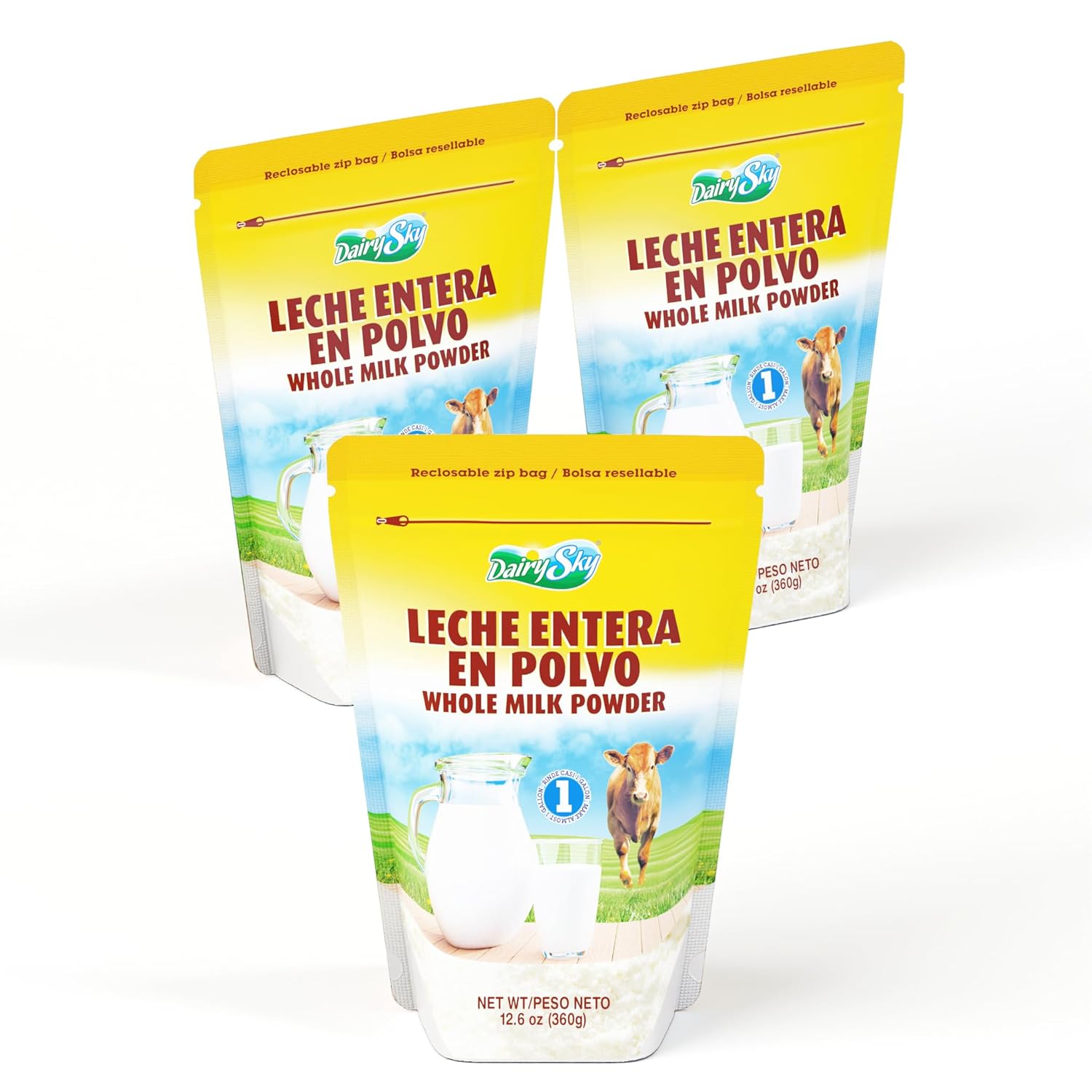 DairySky Whole Milk Powder 12.6 oz – Premium Grade, Non-GMO, Rich in Protein Powdered Milk, Perfect for Baking, Drinks & Cooking, rBST-Free, Long Shelf Life Dry Milk, 3-Pack
