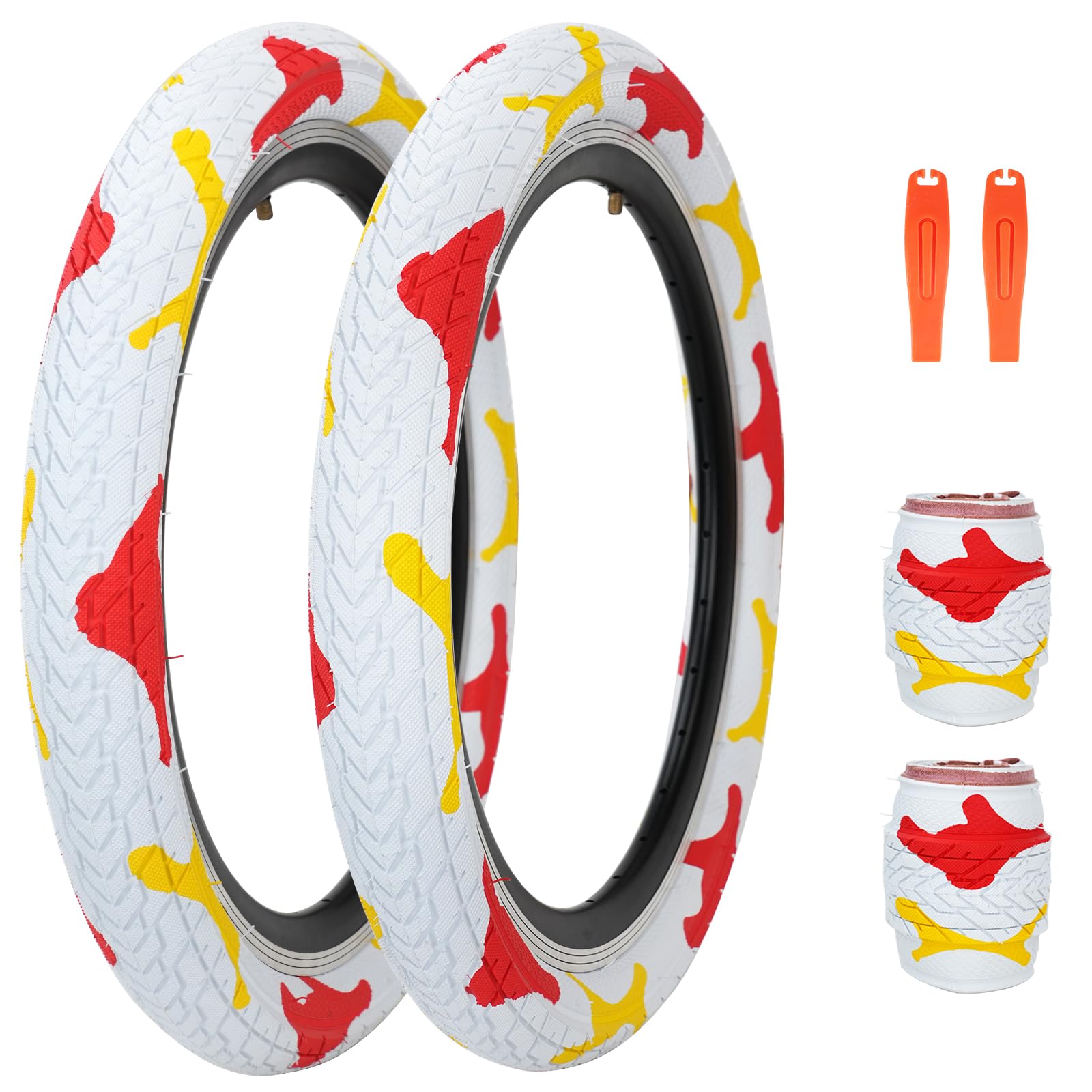 FOMAS 20 x 2.35 inch Kids Bike Tire Colorful Anti - Slip Foldable Replacement All Terrain with Levers for BMX Mountain Folding Bicycle (Camouwhite - 2 Pack, 20 x 2.35 inch) — image 1