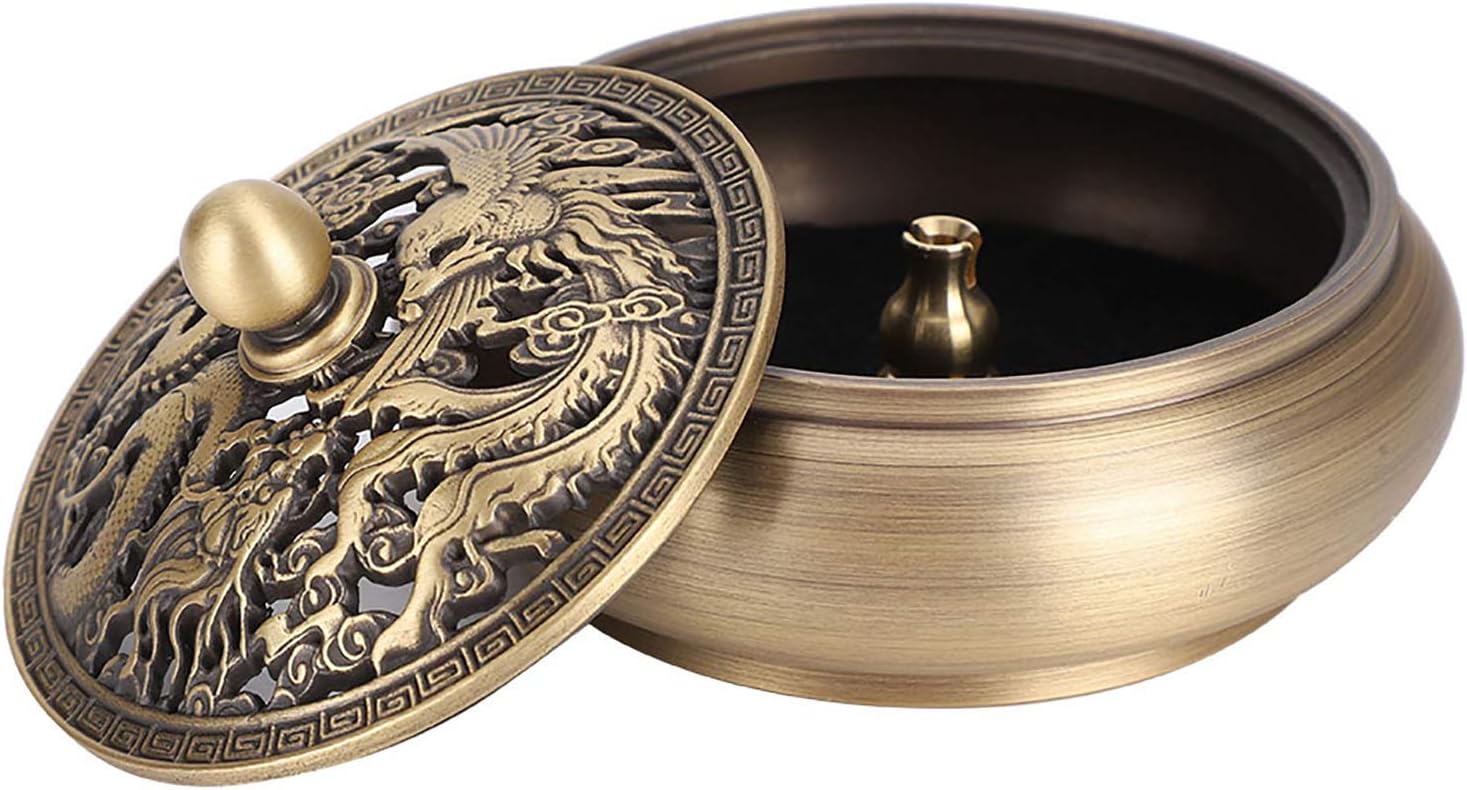 Brass Incense Burner Holder with Fireproof Cotton Indoor Agarwood Incense Coil Holder for Religious Supplies