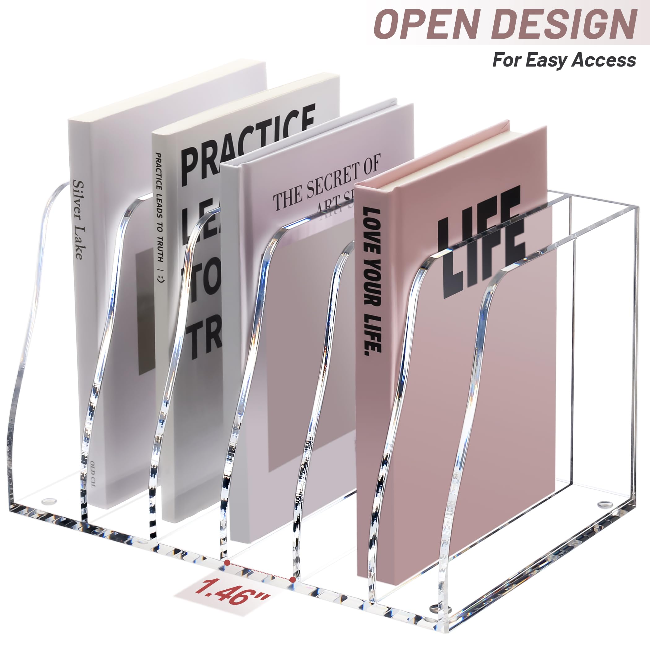 SANRUI Magazine File Holder for Desk Acrylic File Organiser with 6 Vertical Compartments, File Sorter Book Holder - Image 4
