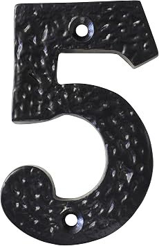 RCH Hardware 8315BLK75 | Cast Iron 3" Tall House Number 5, Hammered Iron Country Style, Matching Screws Included
