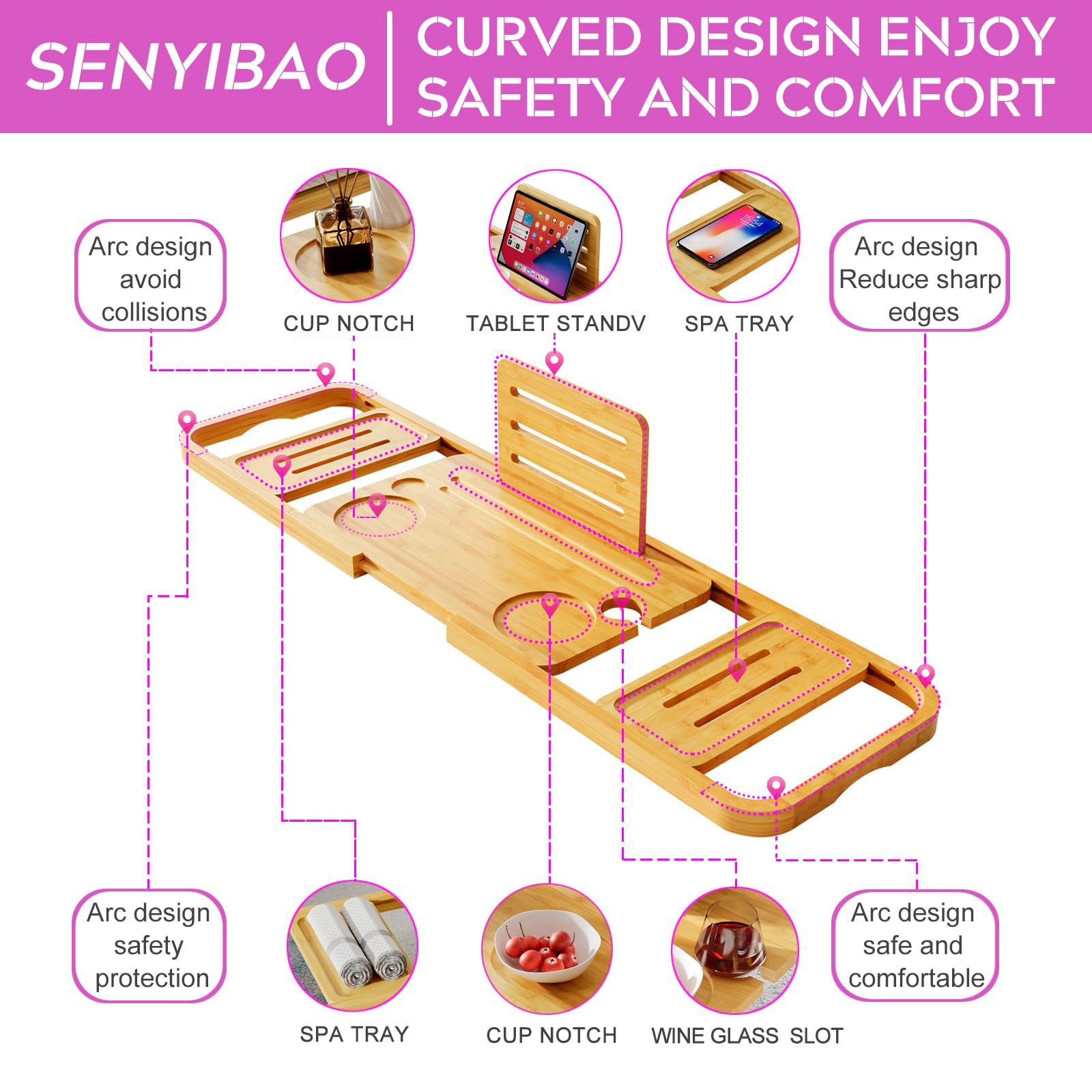 Snapklik.com : Premium Bathtub Tray Caddy - Expandable Bath Caddy Tray