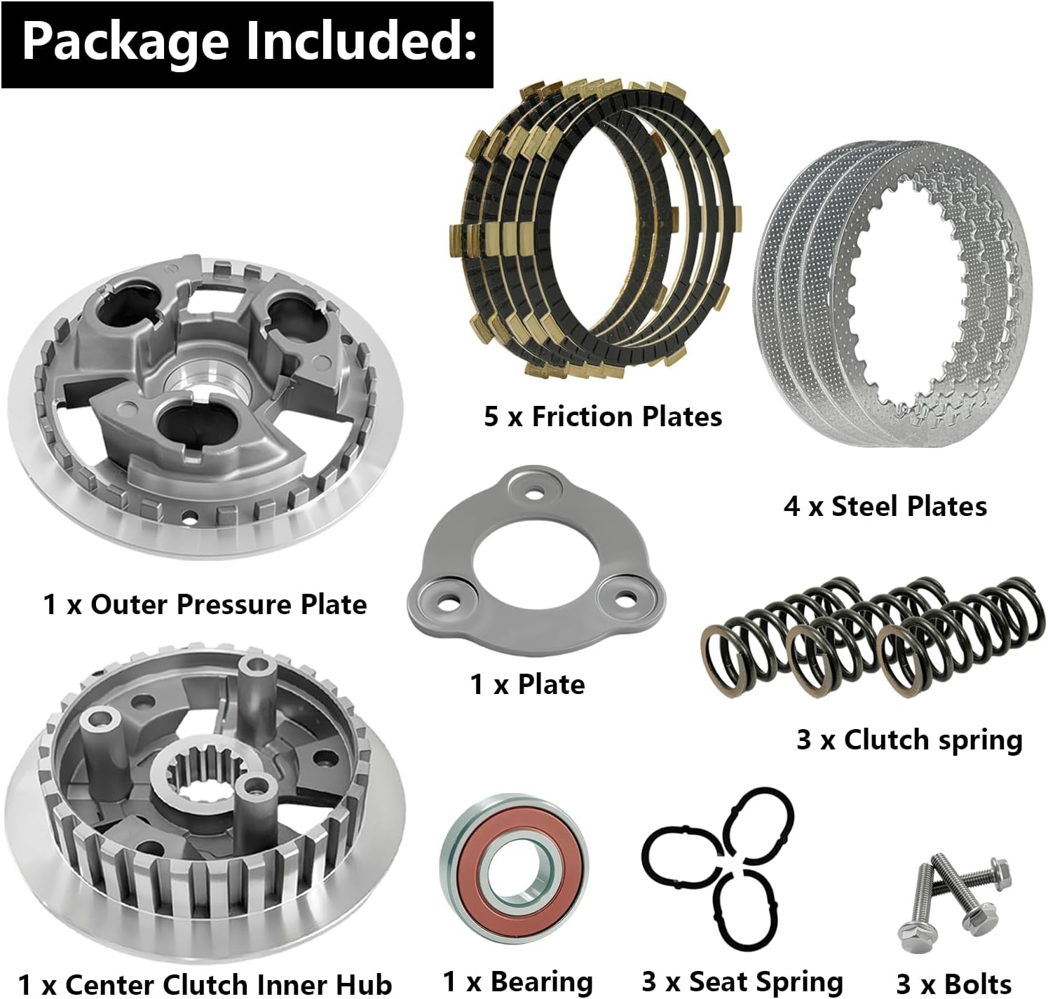 Clutch Kit & Center Clutch Inner Hub & Outer Pressure Plate Kit Compatible with ER400 Z400 Ninja 400 EX400 2018-2023