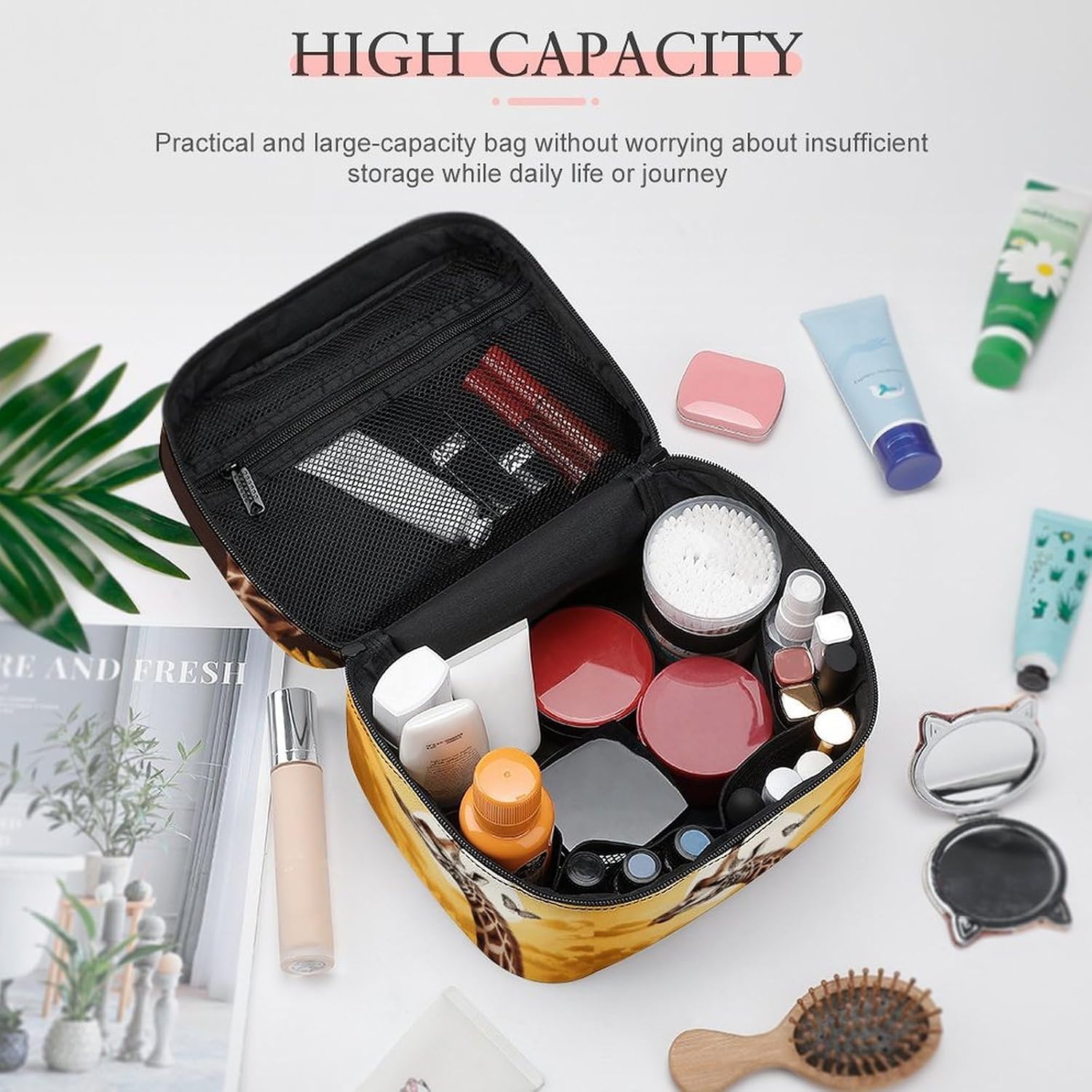 Travel Makeup Bag Portable Large Cosmetic Bag with Handle And Compartment image 4
