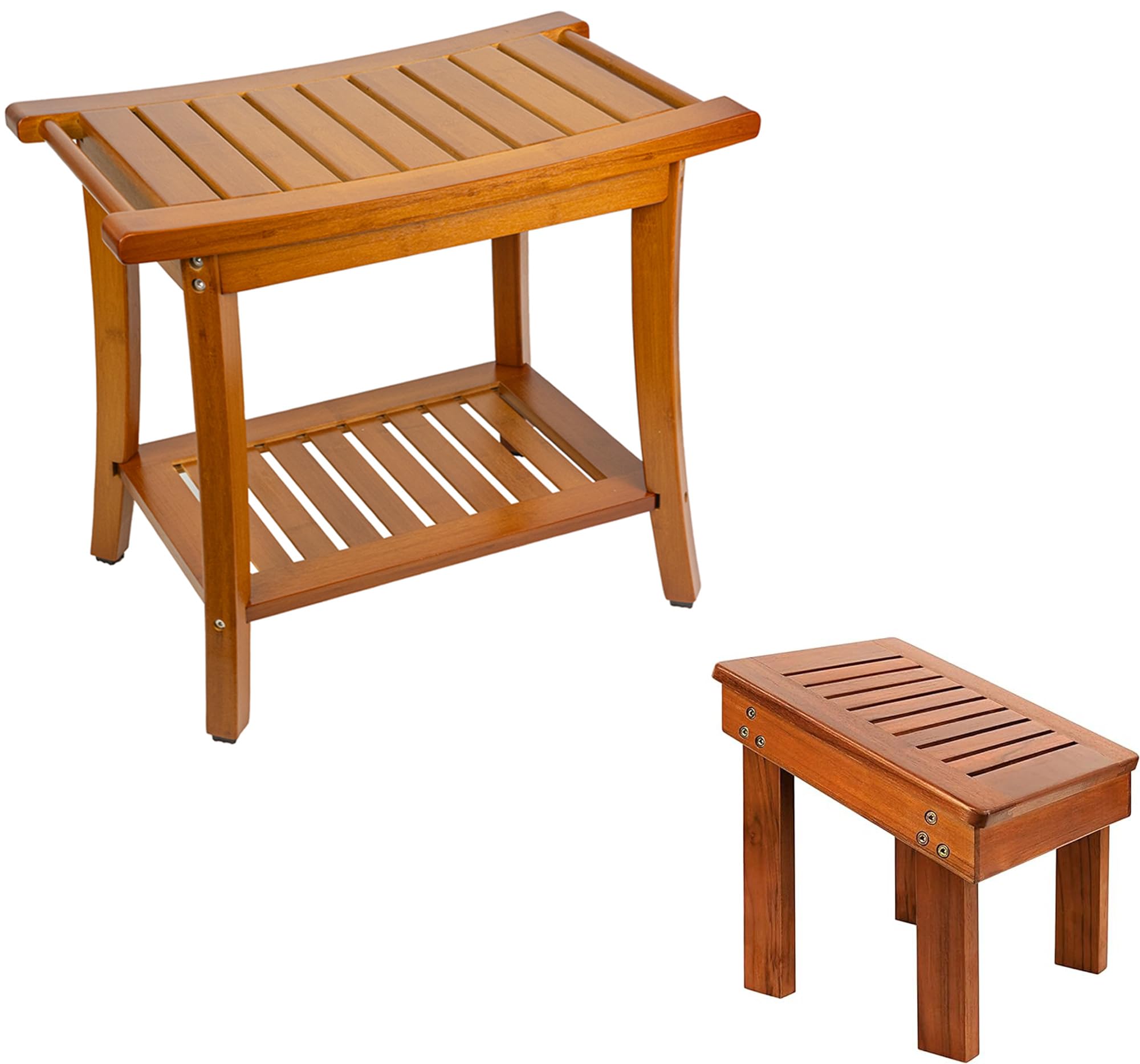 Utoplike Teak Shower Stool for Shaving Legs,Bamboo Shower Bench with Storage