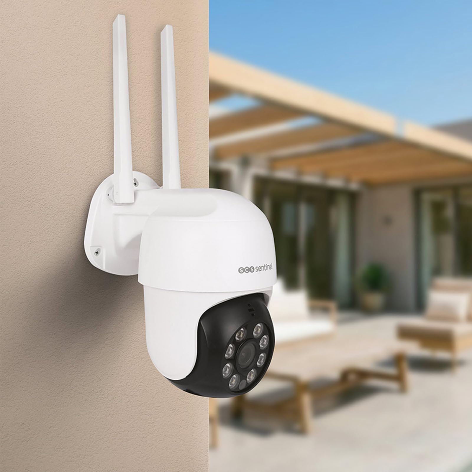 SCS Sentinel OutCam Rotative – Caméra Surveillance Extérieure Connectée 2K – Rotation 360° – Vision Nocturne – Détection de Mouvement – Interphonie Bidirectionnelle – IP65 – SVI0073
