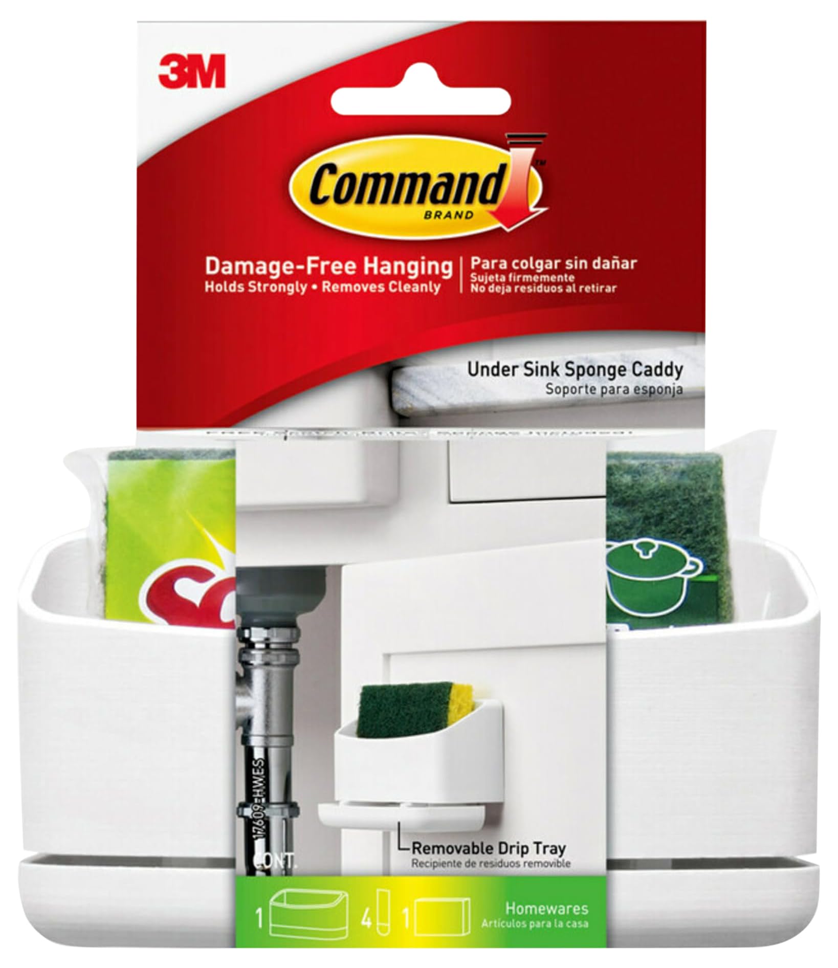 Command Under Sink Sponge Caddy Total 2 Sponge Holders with 8 Strips 2 Pack of 1 Caddy Organize