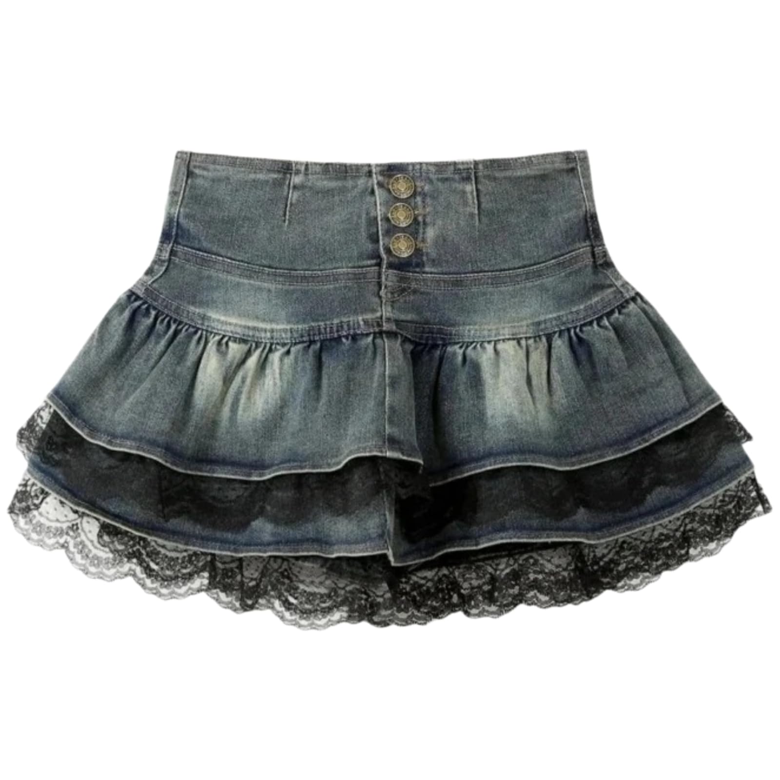 Minigonna Donna Doppia Cintura Rivetto Denim Piegato Mini Gonna Y2k Vintage A-Linea,-377 Blue-s