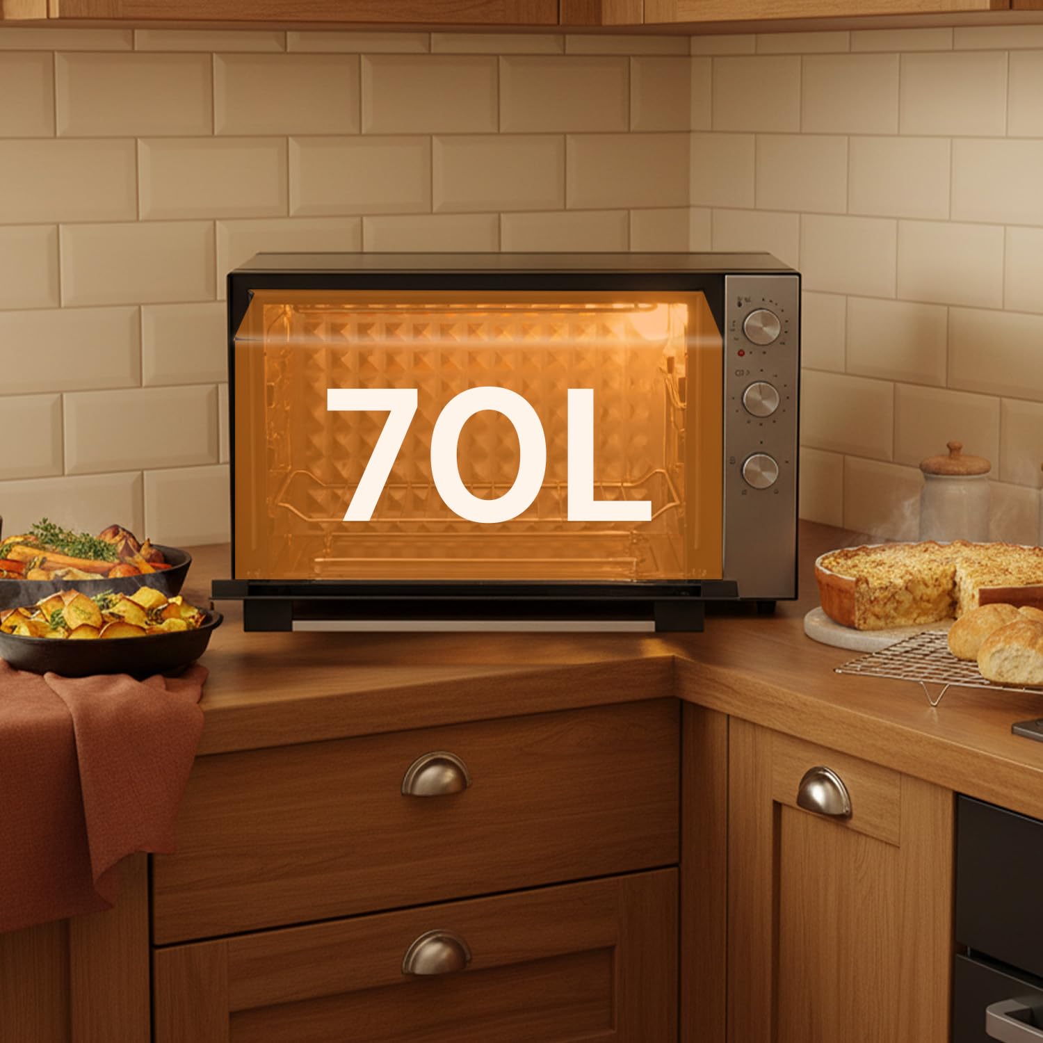 Forno Elettrico Ventilato XXL 70L 2500W con Doppia Resistenza, Timer, Cottura Combinata fino a 230°C
