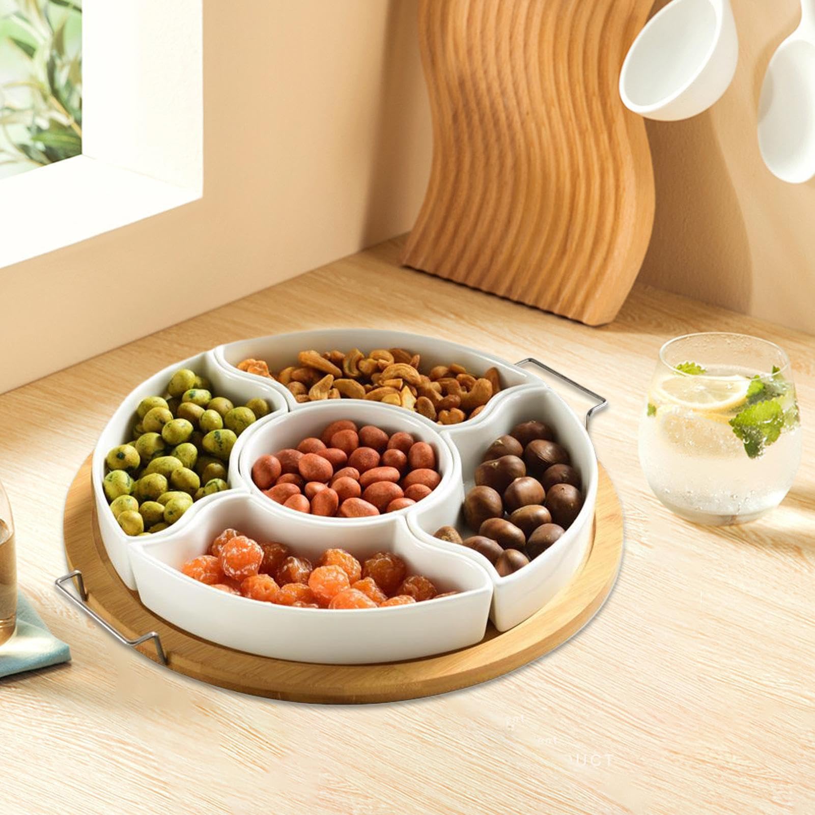 Bandeja de snacks Dispensador Extraíble Con 5 Compartimentos | de frutas para Frutas, chips y dip para , picnics, camping y Navidad