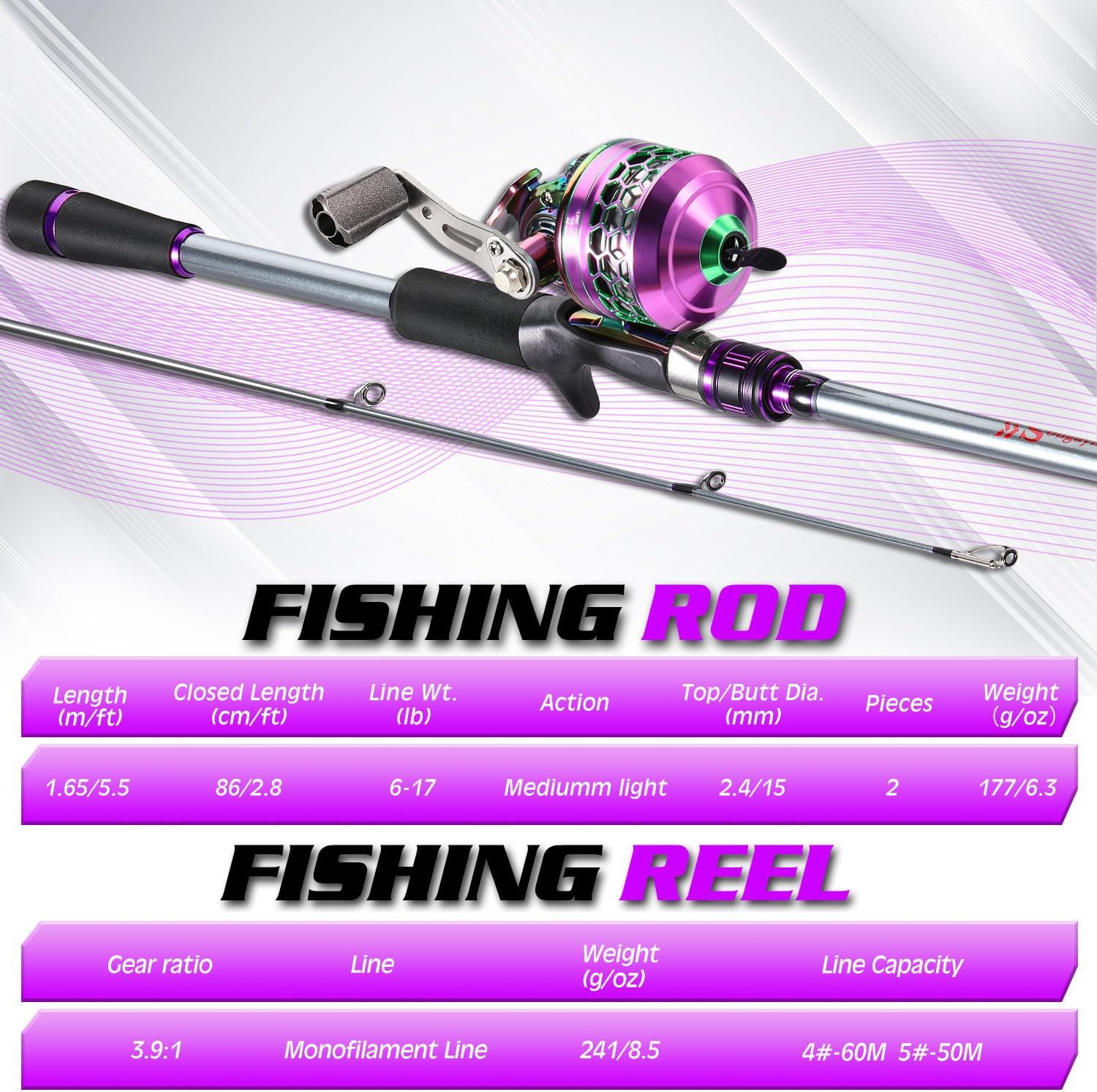 Sougayilang Fishing Reel Rod Combo, Two Pieces Colorful Poratble Light Weight Casting Rod with Spincast Fishing Reel for Freshwater